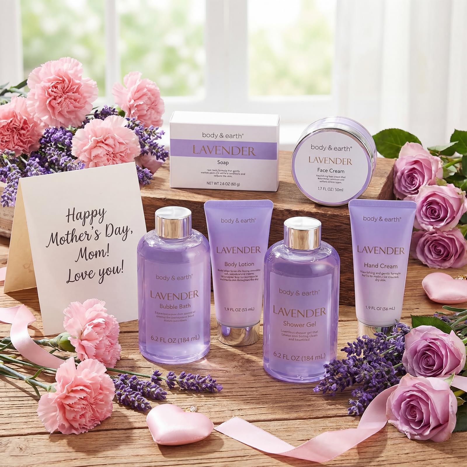 BODY & EARTH Regali alla lavanda per donne, 6 pezzi, regalo di compleanno per donne, gel doccia, burro per il corpo, crema per le mani, set da bagno per donne, fidanzate, mamma