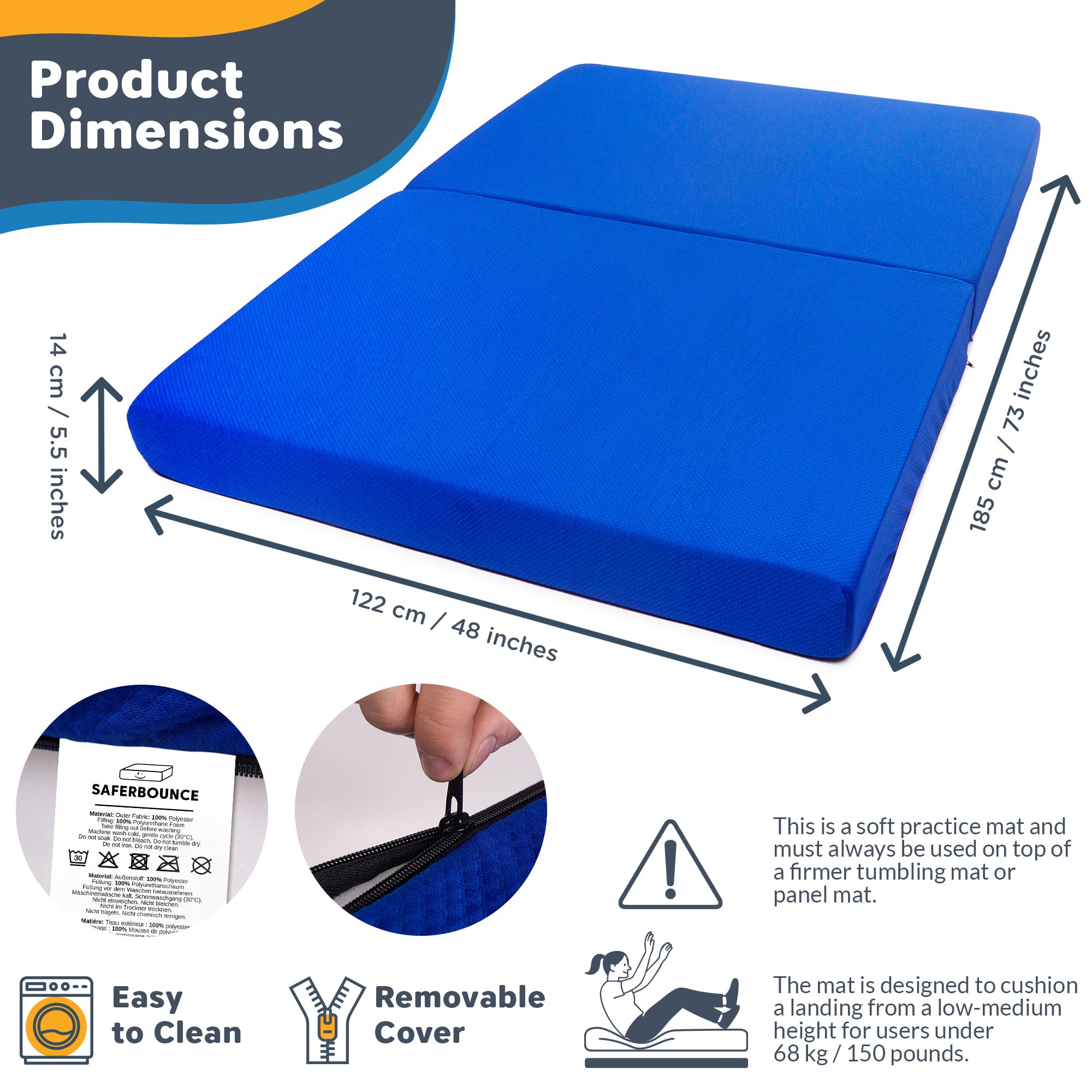 Colchoneta de Aterrizaje Gimnasia | Grande 183 x 122 x 15 cm | Crash Pad Niños | Colchoneta Gimnasia Blanda para Tumbling, Cheerleading y Entrenamiento | Crashpad Sensorial | Atletismo, Escalada