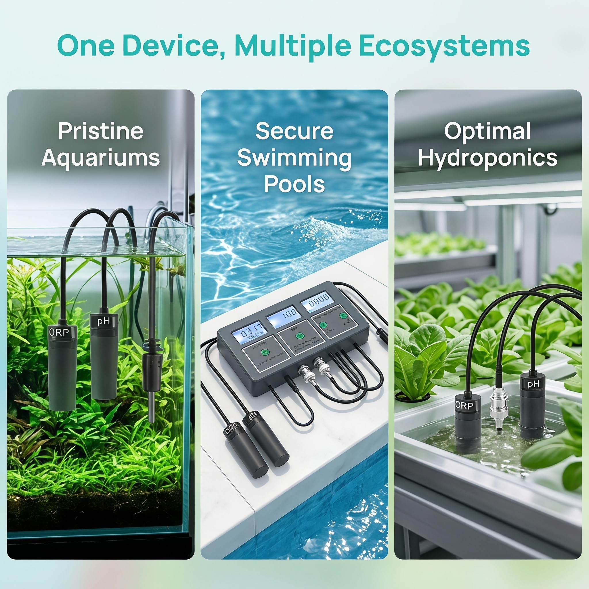 Testeur de qualité de l'eau 8 en 1, moniteur en ligne pour aquarium, piscine, hydroponie, 3 écrans LCD, surveillance des données d'application, analyseur d'eau mural