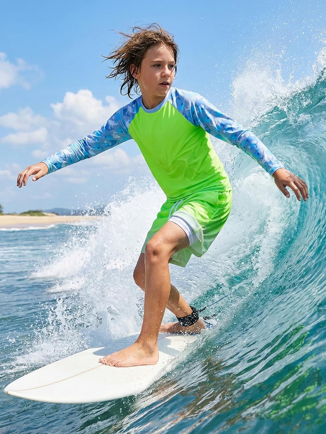 Boys 2 Piece Swim Rash Guard Long Sleeve Swimsuit UPF 50+ Swim Shirt & Trunks with Compression Liner for Youth Tenns - Image 2