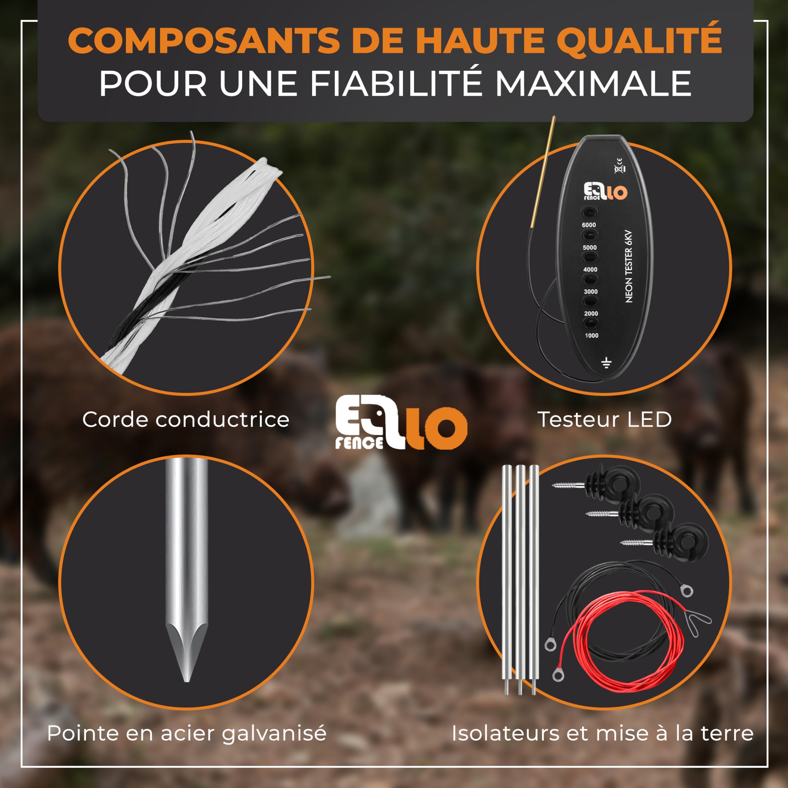 Kit de protection contre les sangliers Ellofence 250m – Clôture électrique pour repousser les sangliers – Appareil puissant avec mise à la terre – Matériau de clôture haut de gamme