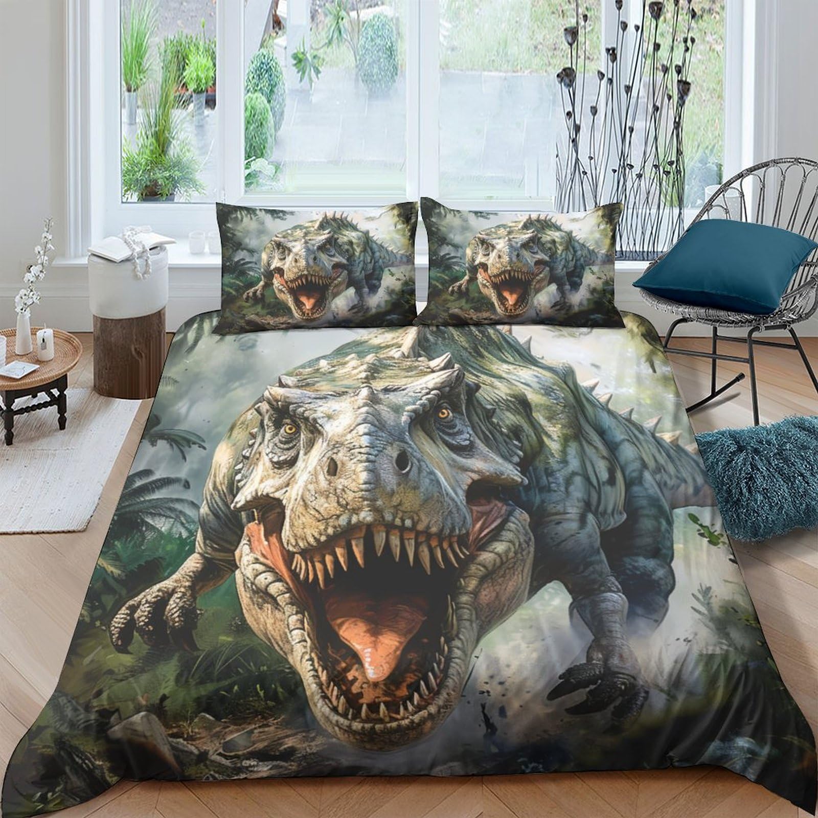 NRAOPEVVD Dinosaur Duvet Cover 3 PCS Hotel Quality Quilt Cover Bedding Set Bed Covers with Pillowcases with Zipper Closure Ultra Soft Hypoallergenic Microfiber Double（200x200cm）