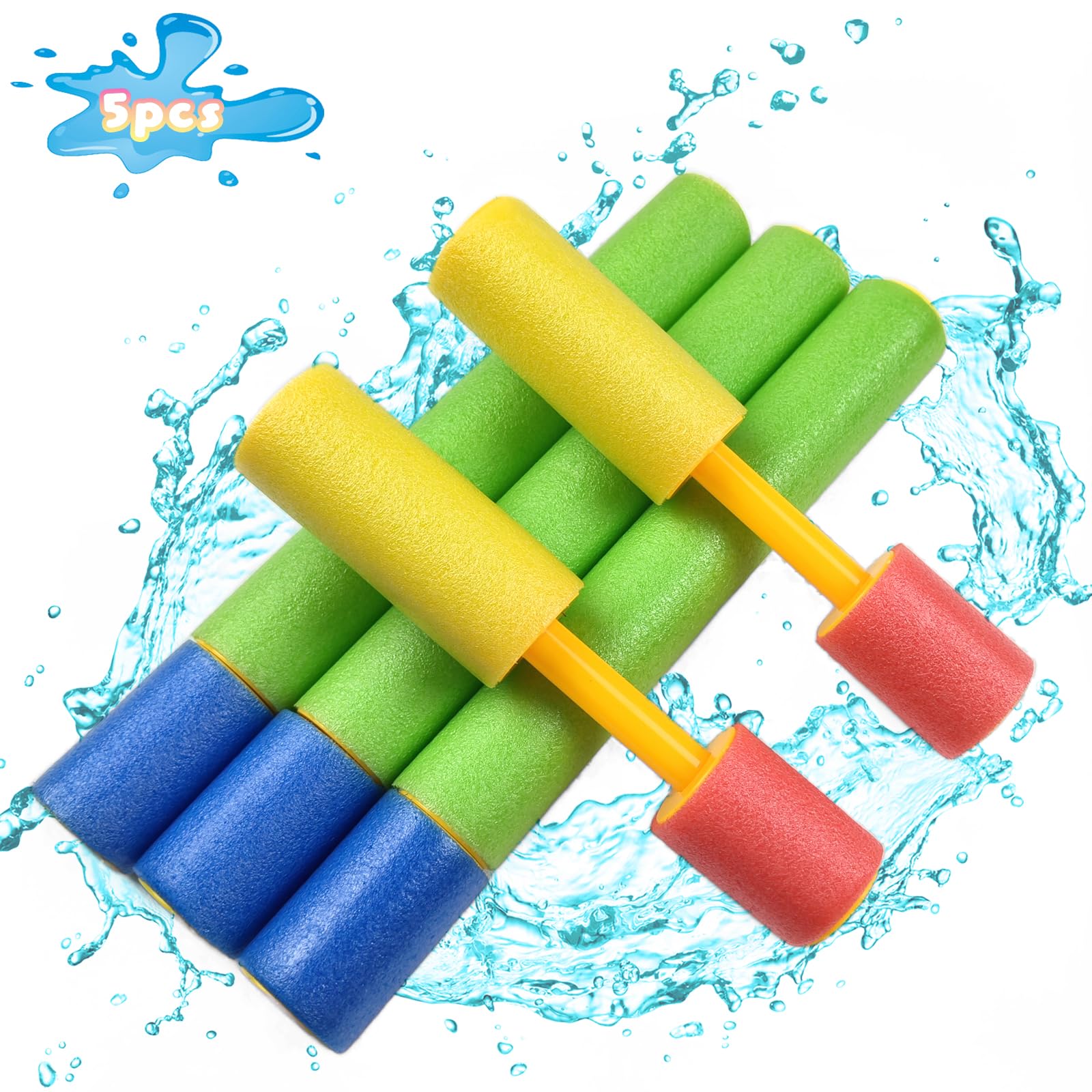 Lot de 5 pistolets à eau en mousse pour enfants - Jouet d'eau d'été pour garçons et filles - Pistolet à eau pour jardin, plage et piscine