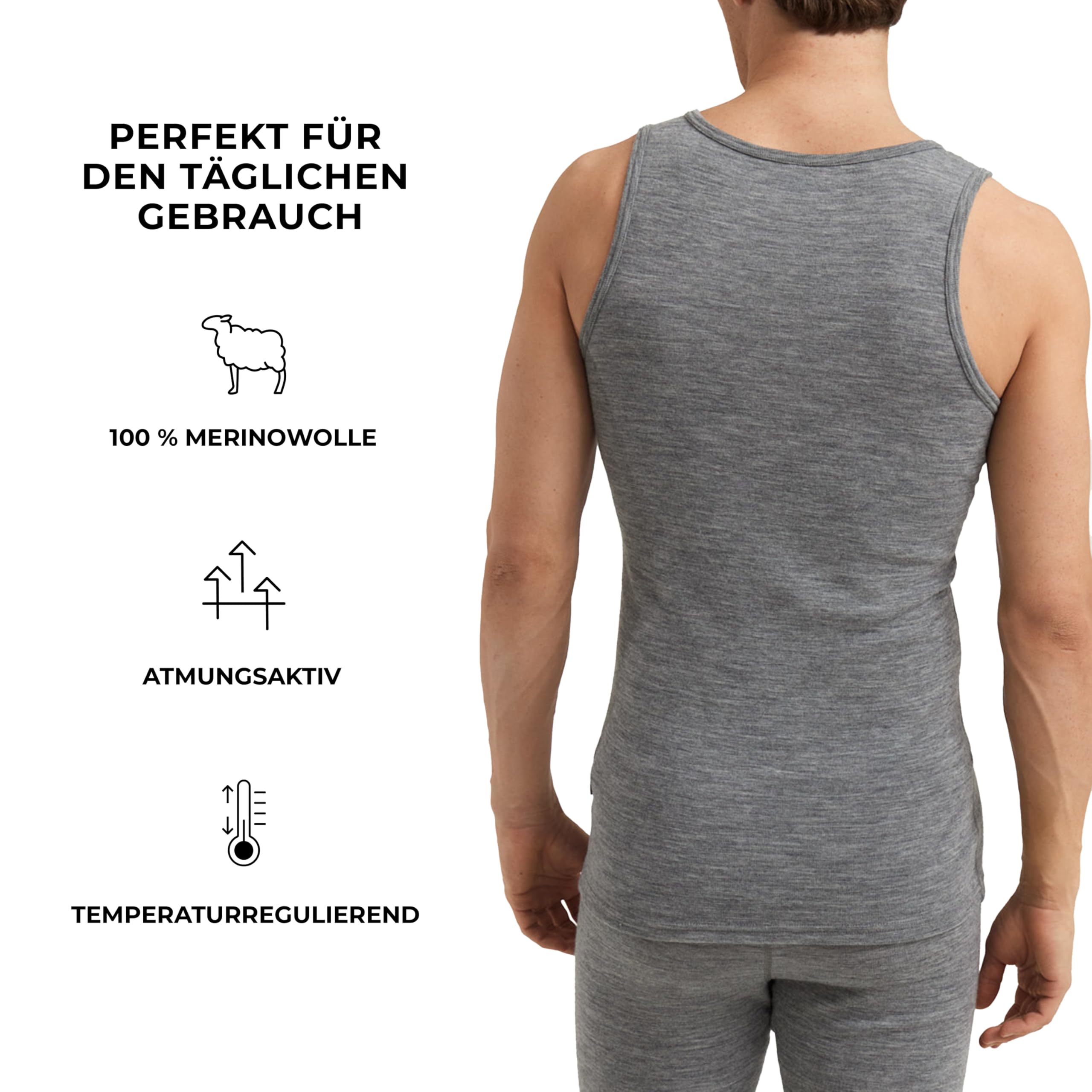 DILLING Herren Tanktop Merinowolle – Weiches Merino Unterhemd, Kratzfreies Thermo Shirt als Baselayer, Funktionale Unterwäsche für Sport & Alltag