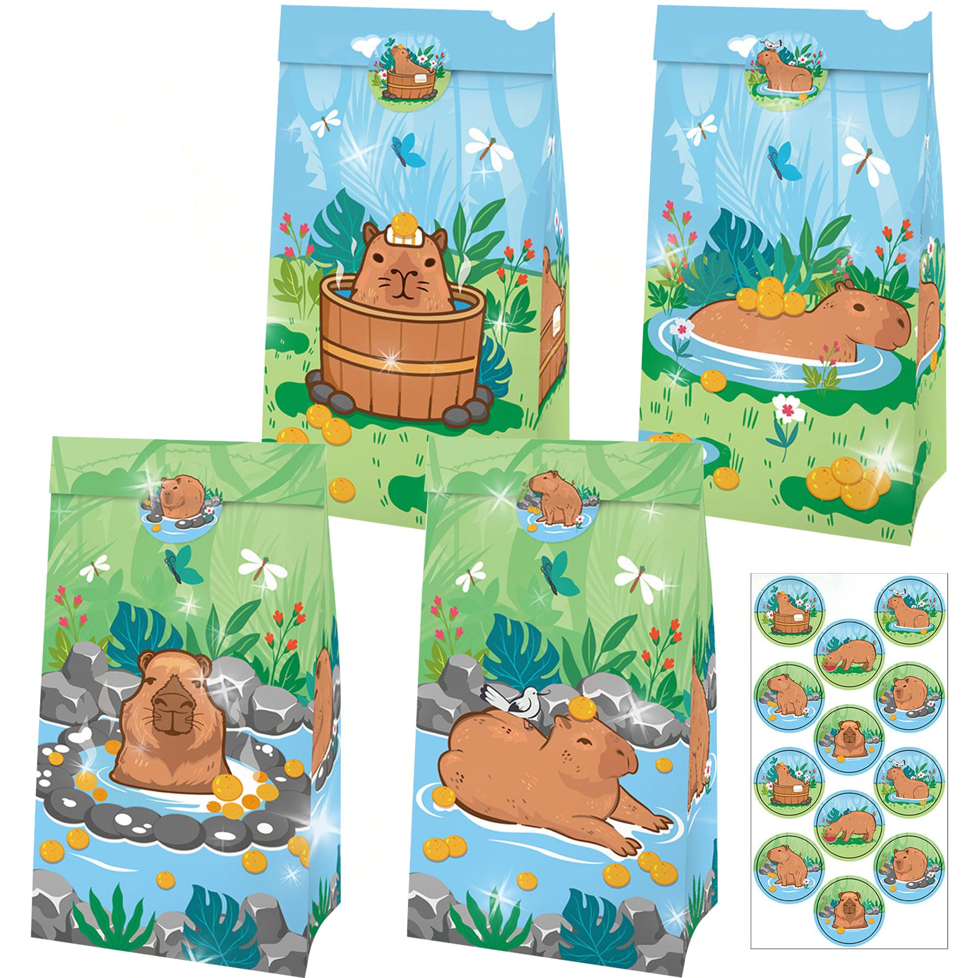 FYSL Capybara Feestcadeautje, kinderverjaardag, gastgeschenken, Capybara geschenkzakjes, kinderverjaardag met pennen, sleutelhangers, armband, stickers (donkerbruin, 98