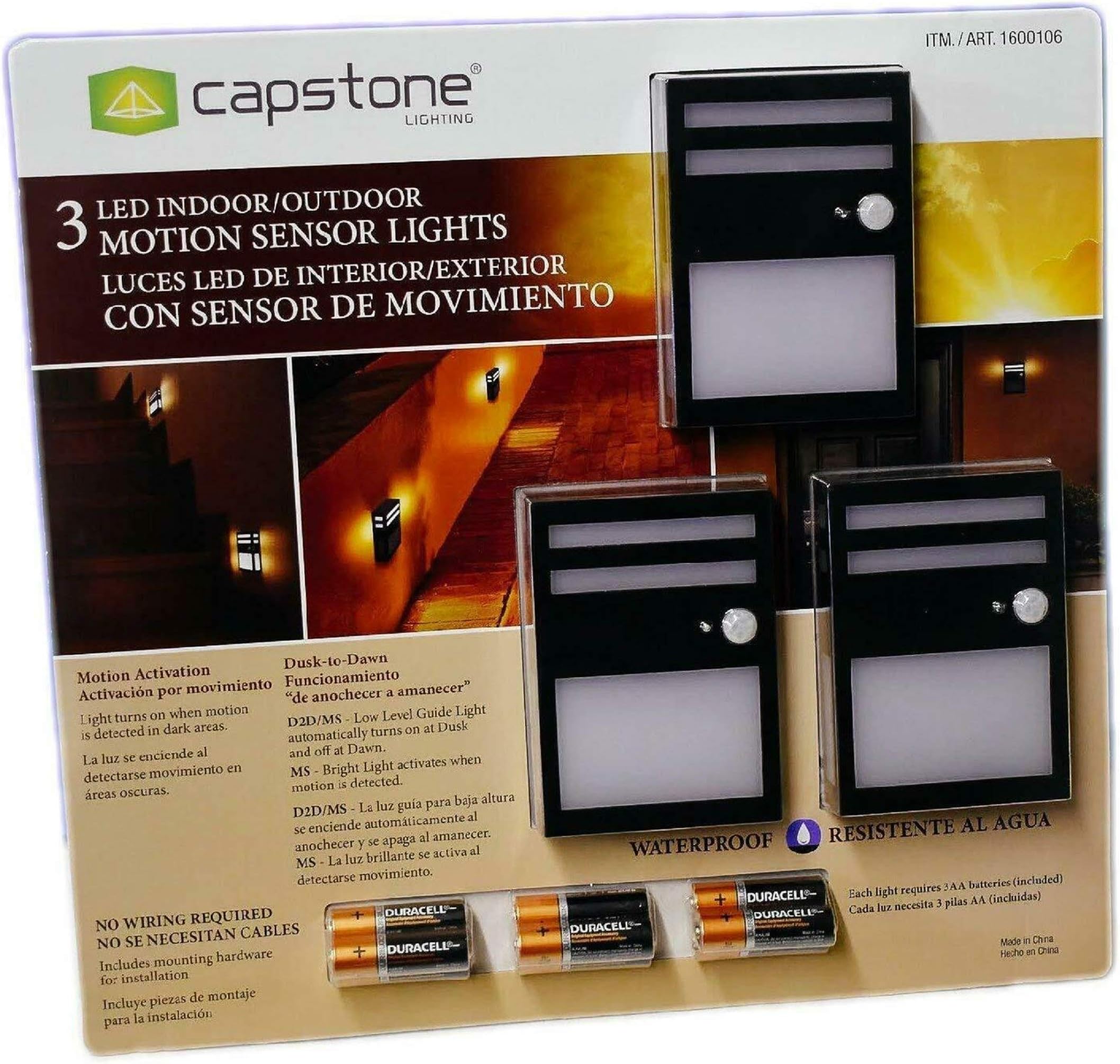Amazon.com: Capstone 3Piece Led Indoor/Outdoor Motion Sensor Lights, 3 ...