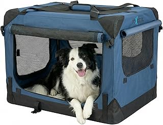 Foxdevil by xonic® Faltbare Hundebox/Katzenbox für kleine, mittelgroße und große Tiere - Hundetransportbox Auto und Zuhause - Transportbox Hund - Hundebox Auto Kofferraum (Blau, XL)