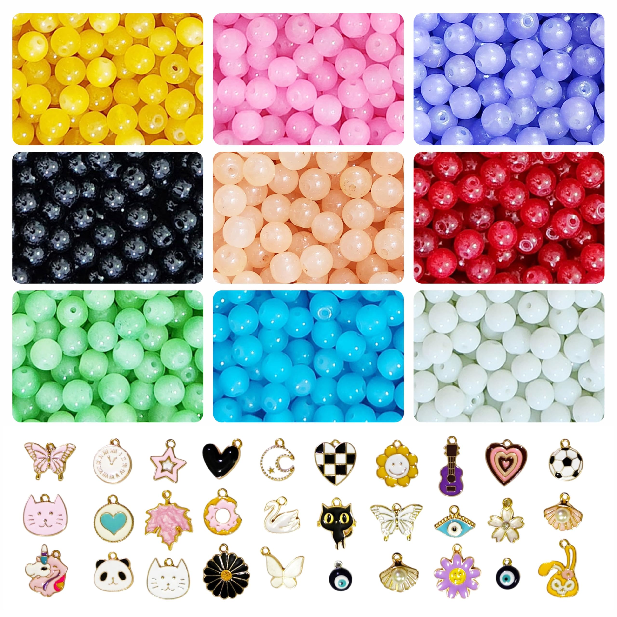 REGLET 30 Pcs Charms Kit & 315 Pcs Jelly Glass Beads for Jewellery Making Kit – Charms for Jewelry Making, DIY Bracelet Beads Set for Girls, Crystal Bead, Craft, Earring, Necklace, Beadwork – 8mm