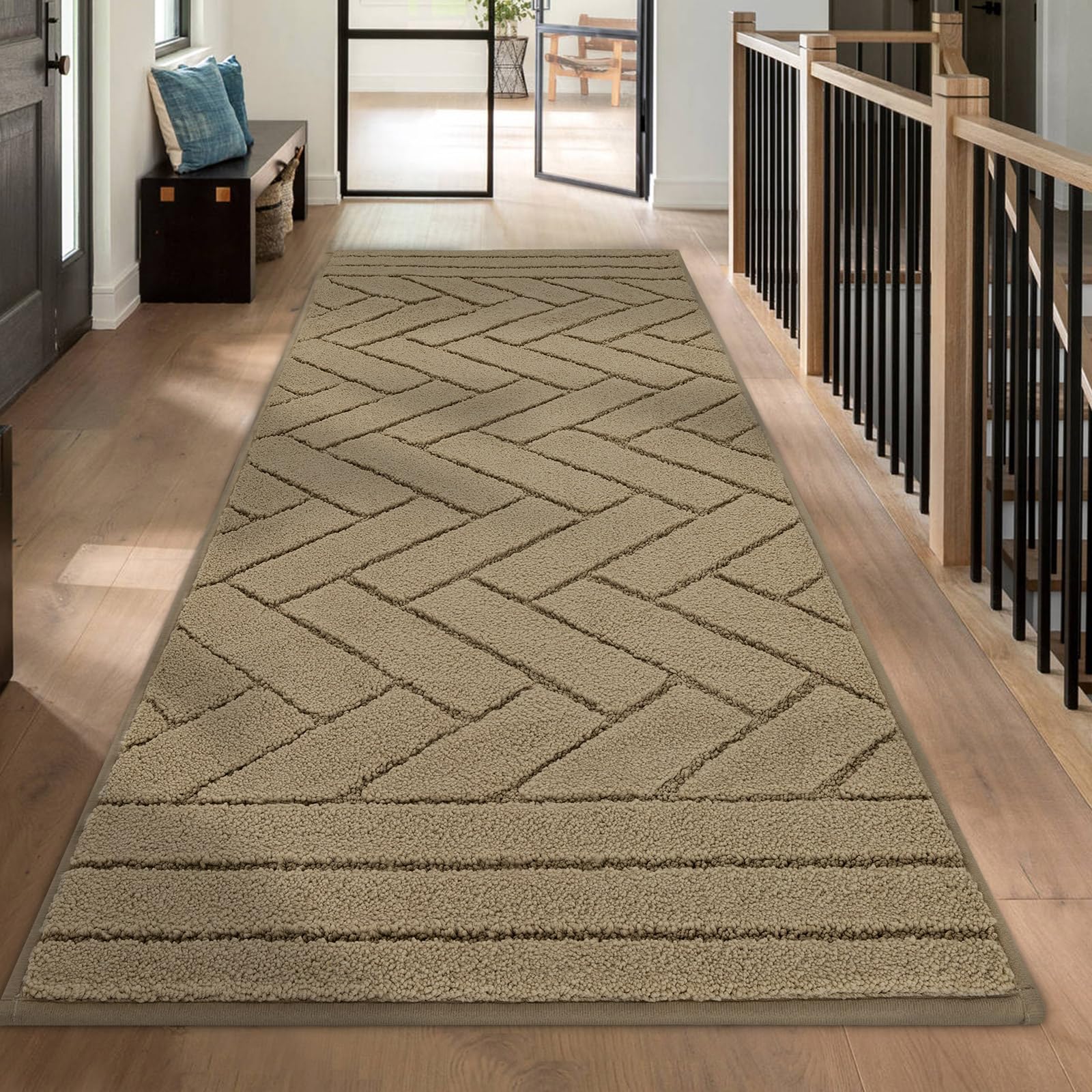 Biscpro Door Mat,60x150cm DoorMat Indoor Washable, Doormat Indoor Dirt Trapper Non-slip,Absorbent Inside Entrance Rug Mat for Entryway,Patio,Garden,Laundry Room,Pets -Tan โ image 1