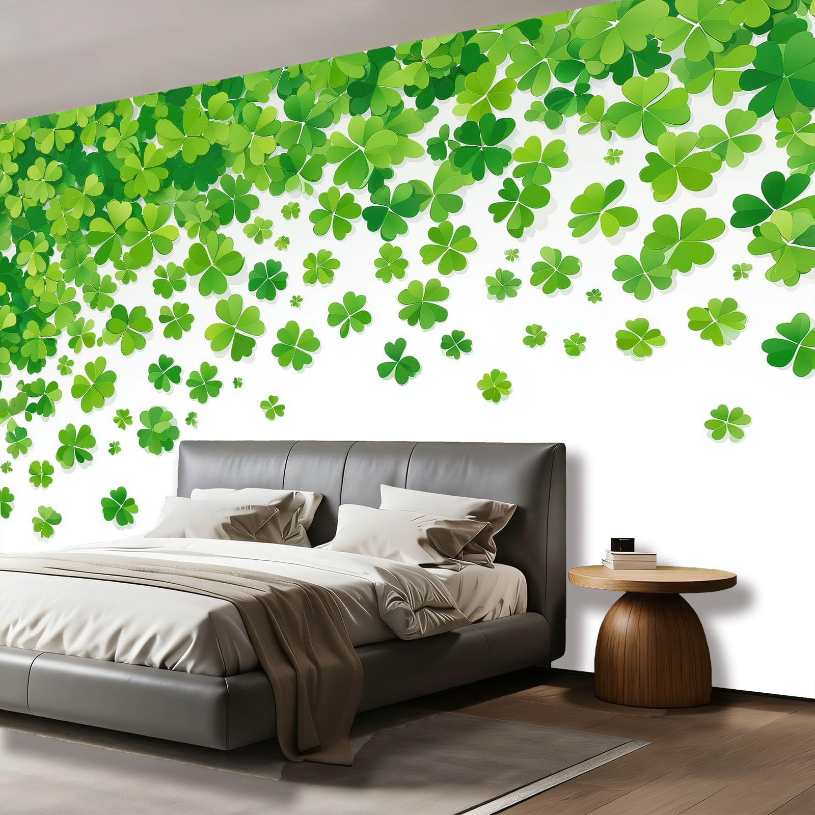Tapeta fototapeta 250 x 175 cm – zielono-biała fototapeta z włókniny, tapeta ścienna, odporna na promieniowanie UV, dekoracja ścienna, elegancka koniczynka, gradient kolorów, bordiura, tapeta do