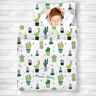 Custom Cartoon Cute Cactus Toddler Bed Mattress with Name,Toddler Sleeping Bag,Personalized Name Nap Mat for Kids,Girls,Nap Mats for Preschool