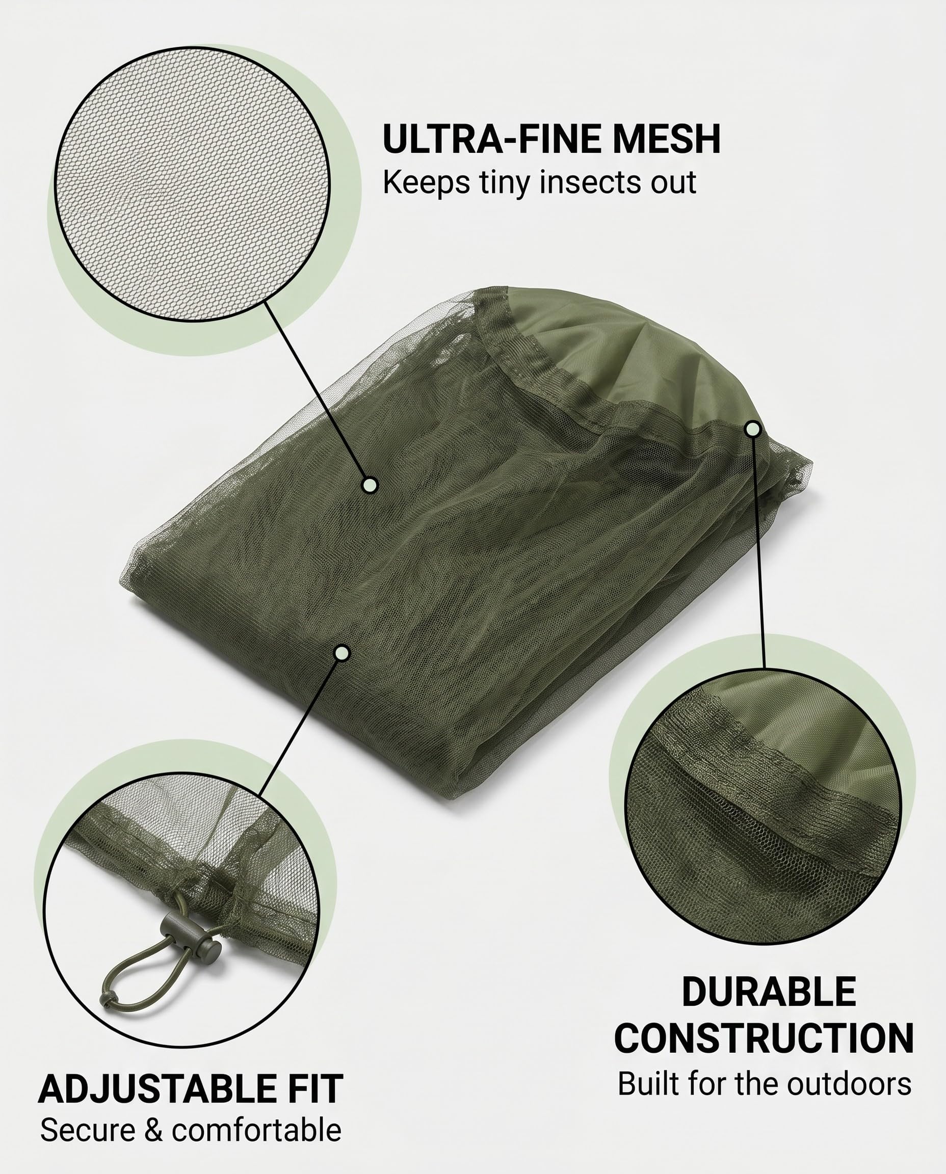 Cappello Zanzariera 2 Pezzi Verde Militare, con rete a maglie fini per protezione integrale traspirante da zanzare e insetti in Outdoor, Escursioni, Giardino.