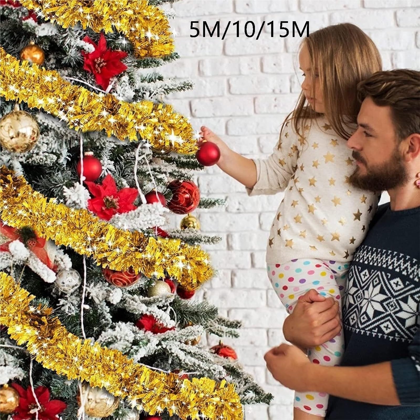 Lametta Weihnachtsbaum 5-teilige Weihnachts-Lametta-Girlande for Aufhängen Als Weihnachtsbaumdekoration for Hochzeiten Girlande Weihnachten(Gold,15M)