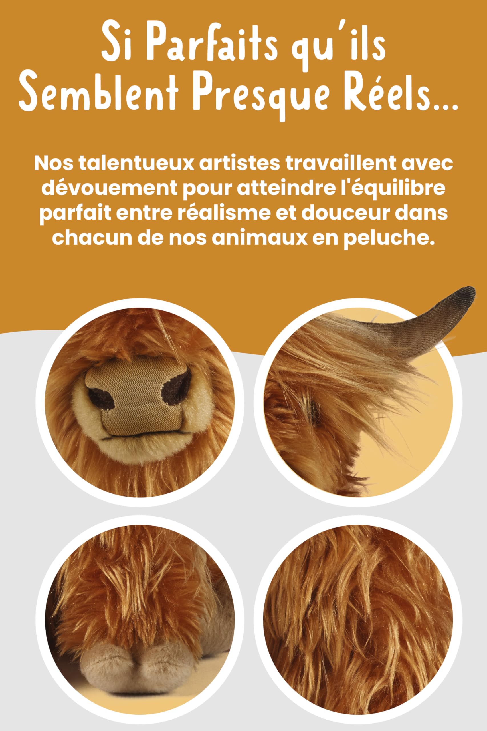 Living Nature Peluche 26cm Vache Highland avec Son, Marron