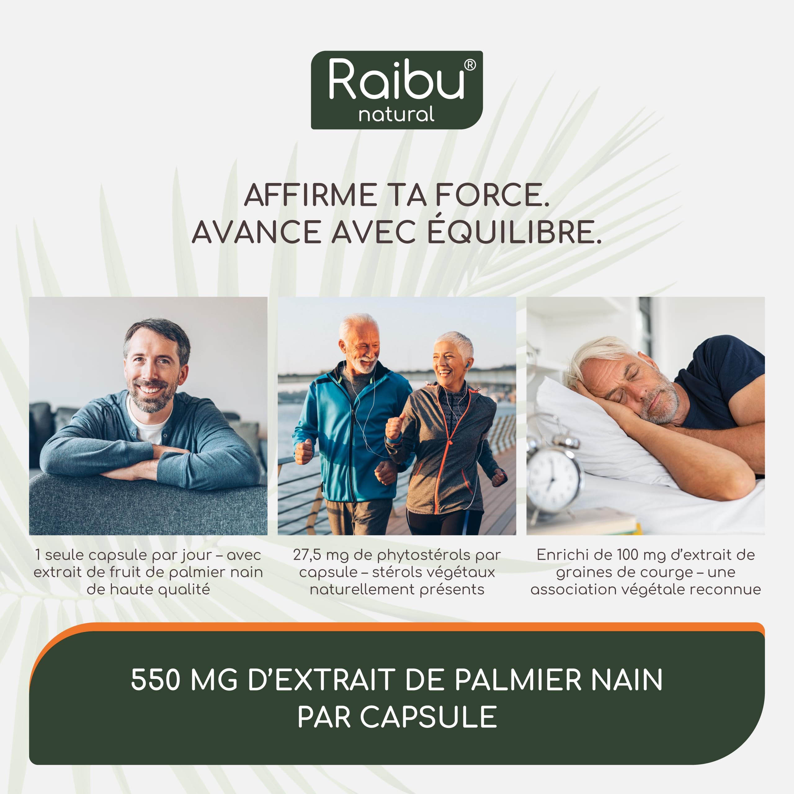 Saw Palmetto - Haute Teneur: 11000 mg de Palmier Nain par Gélule (20:1), avec Graines de Courge - 120 Gélules de Palmier Nain pour 4 Mois d’Utilisation - Végan & Sans Additifs - Raibu