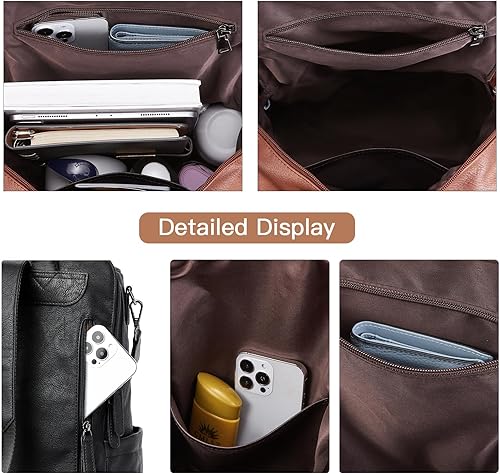 Miniatura 5 de BROMEN Mochila de cuero para mujer, bolso antirrobo, bolso de hombro a la moda, mochila para mujer