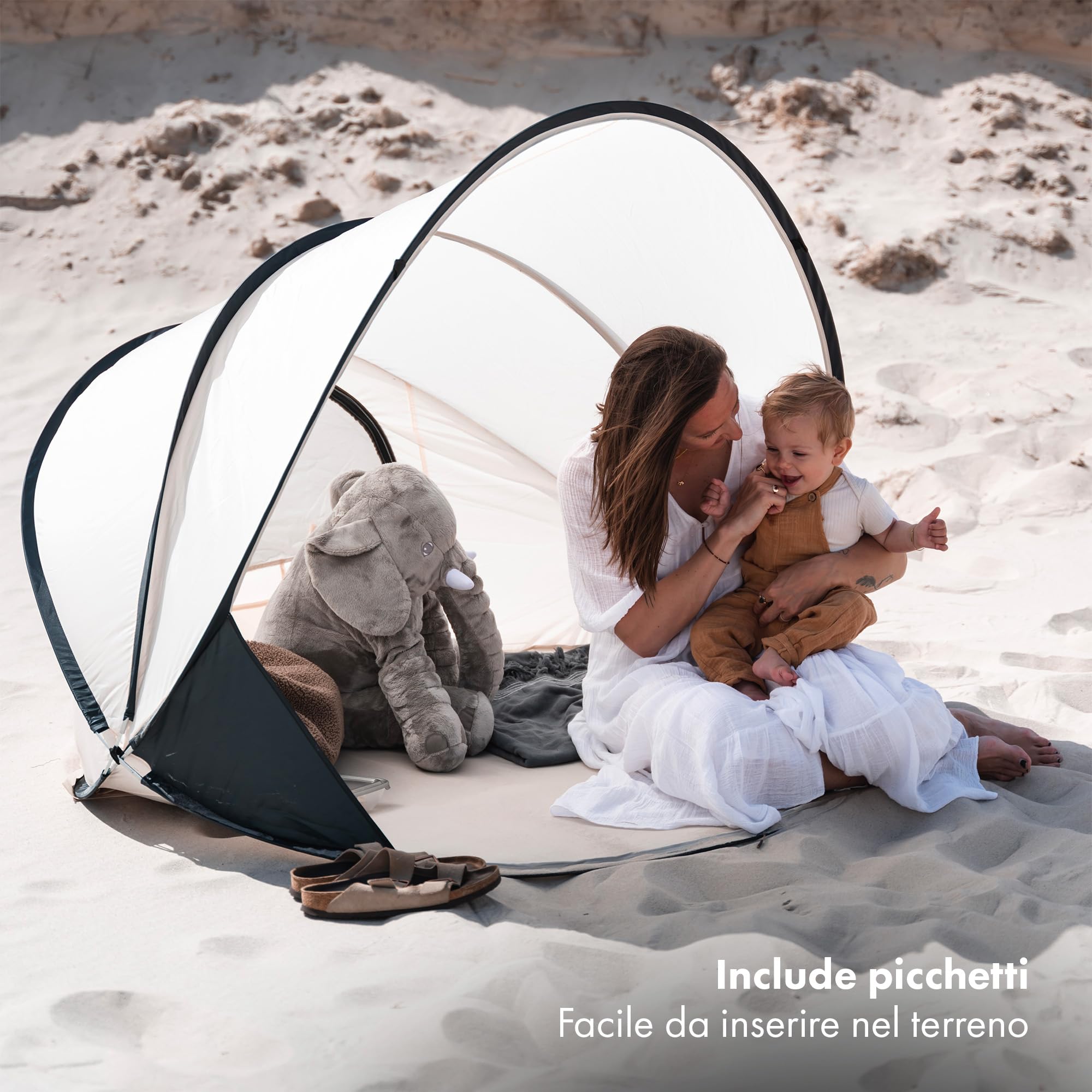Deryan Tenda da Spiaggia Completamente Chiuso Tenda Spiaggia Pop-up con Cerniera per 2-4 Persone, Protezione Solare UPF 50+, Include Borsa Portatile, Crema