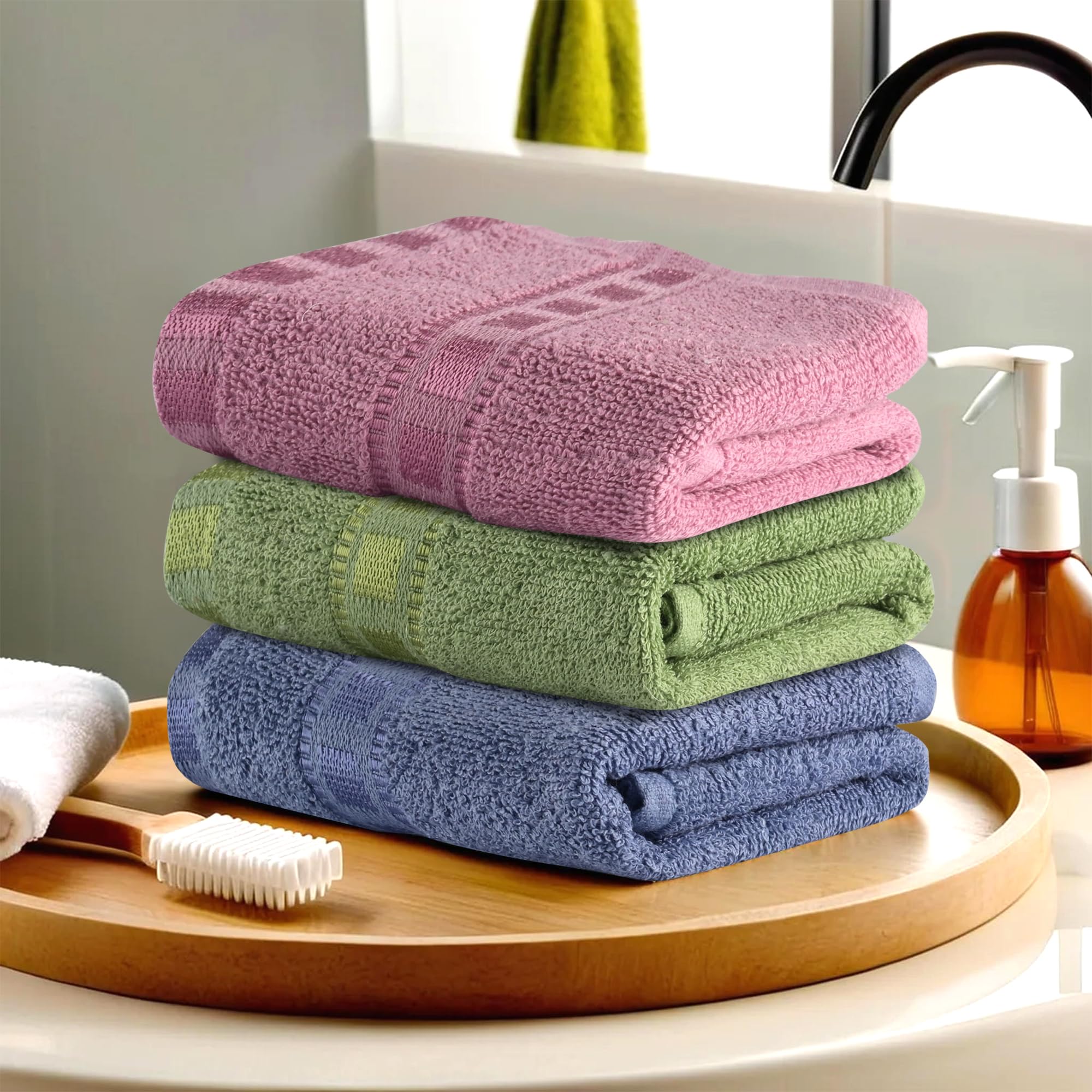 Urbane Home Pack of 3 Cotton Hand/Face Towels for Men & Women | Easily Washable | Workout Gym Napkins for Men | Pocket Towel - Dark Blue-Green & Pink-image-26