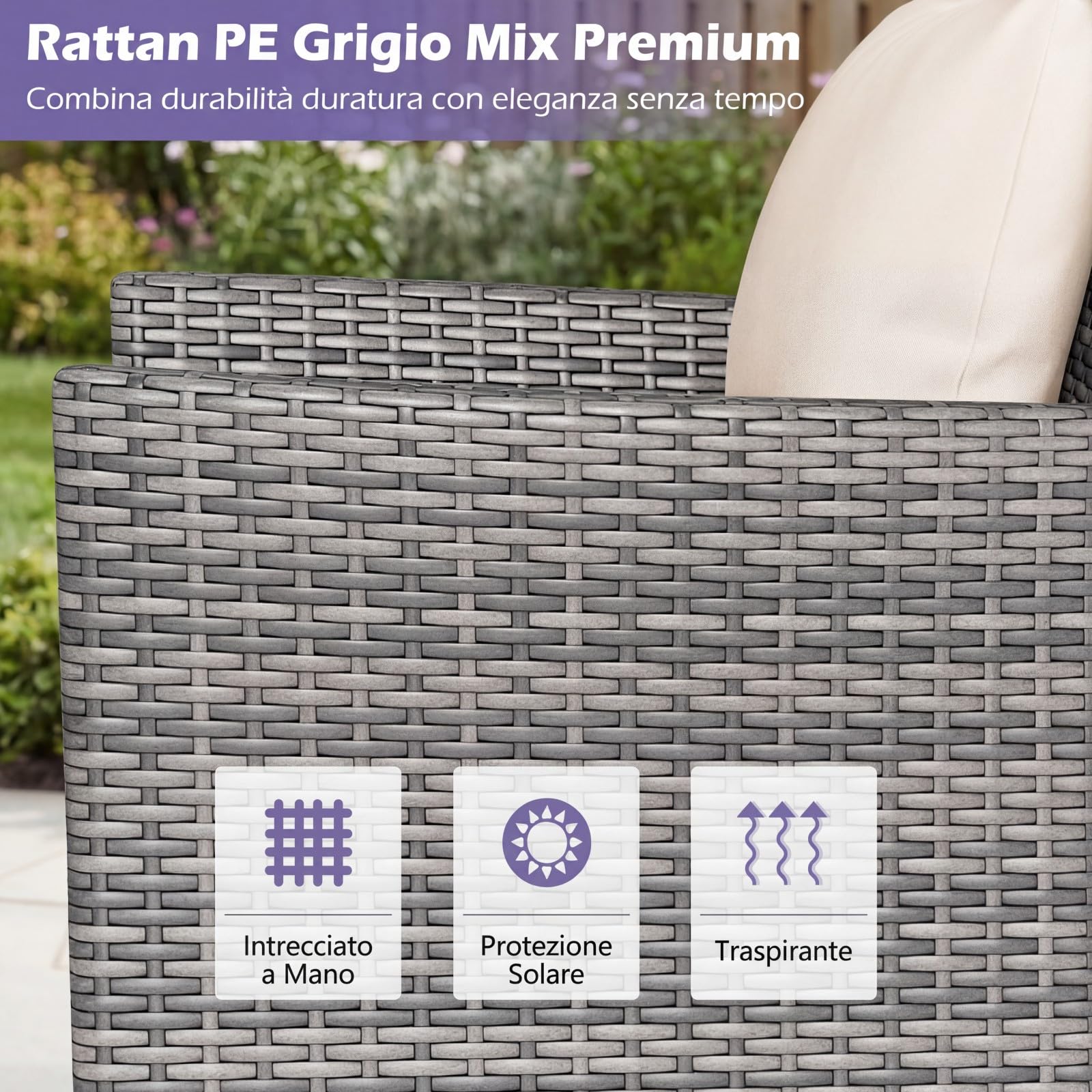 LIFEZEAL Salotto da Giardino in Rattan PE, Set 2 Divanetti con Cuscini Rimovibili e Tavolino in Vetro Temprato