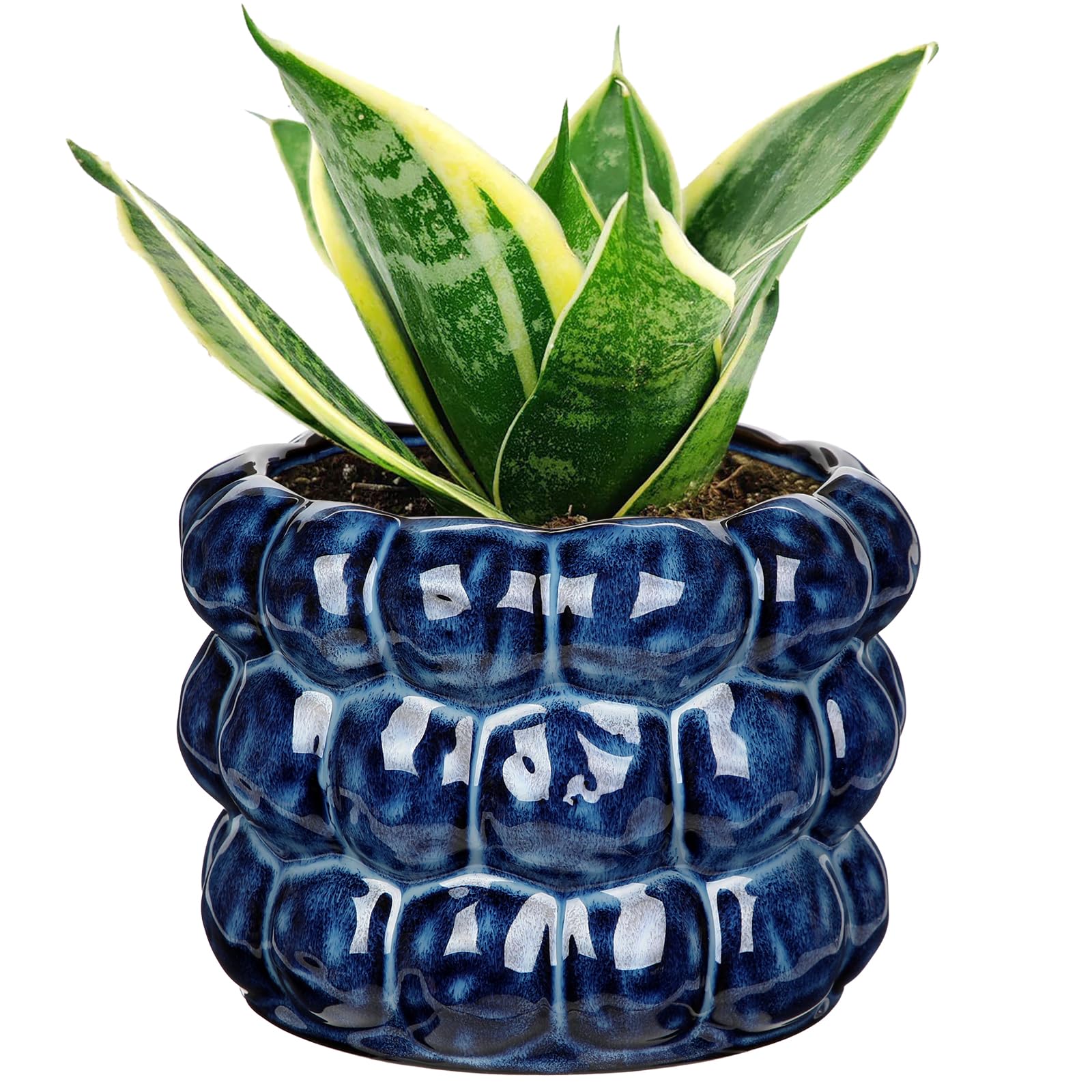 7.5 Inch Ceramic Planter Pot for Indoor Plants with Drainage Hole Bubble Flower Planter Hobnail Plant Pot Garden Planter Blue Succulent Plant Pot