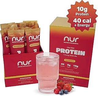 NUR Clear Whey Protein Drink Mix + Energy, Fermented BLG, Single-Serve Sticks, 12-Pack – Lactose-Free, Keto-Friendly, Zero Sugar, No Artificial Sweeteners