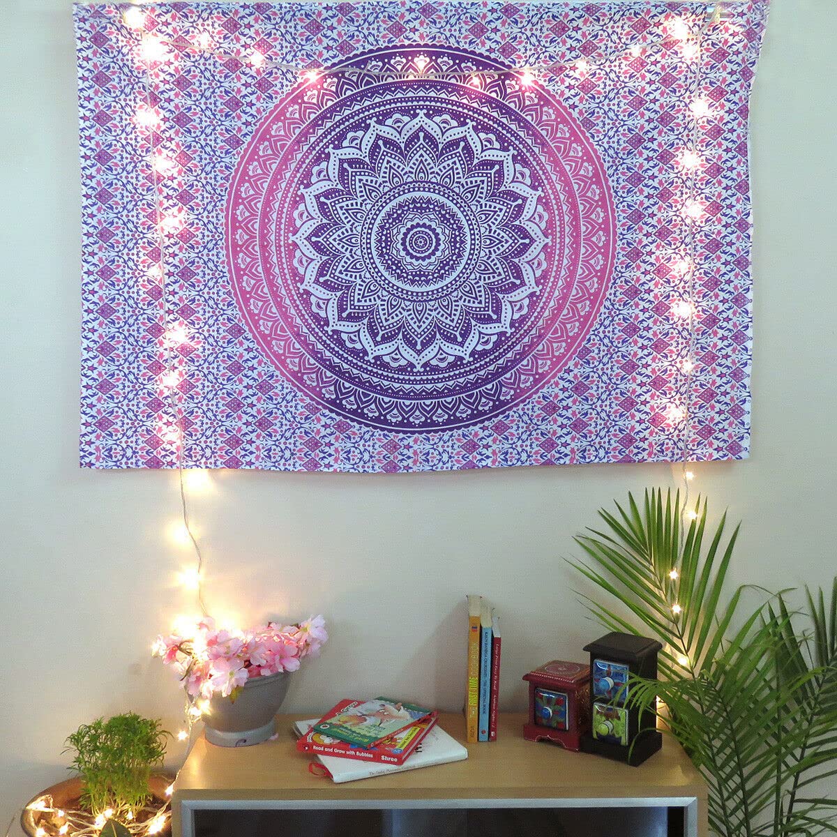 AVA Collections Cotton Tapestry Wall Hanging Mandala Decorative Cotton Boho Psychedelic Bedspread Throw Picnic Mat Home Decor (Purple- Ombre Mandala, 40x30 Inches (102x76 cm))