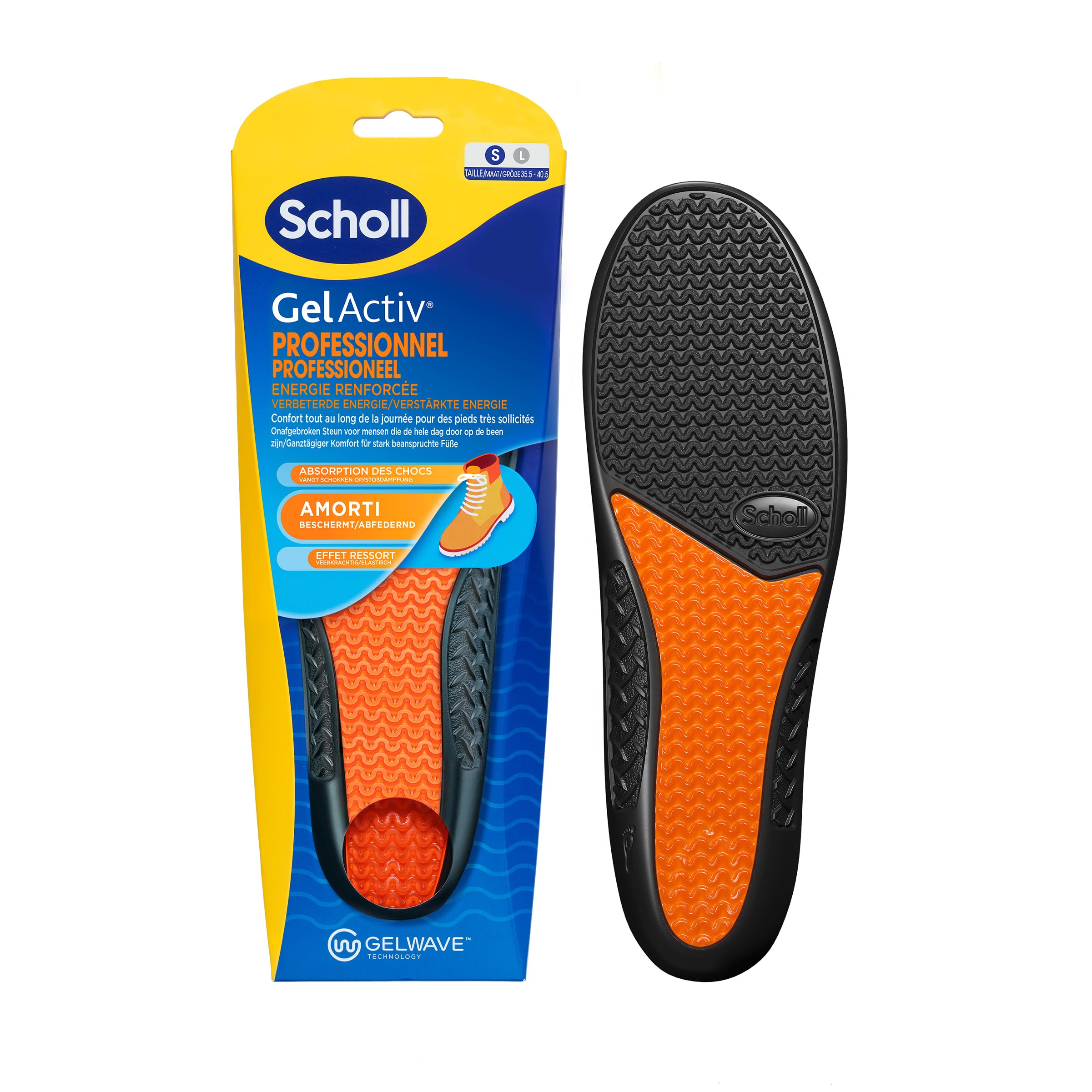 Scholl Wkładki GelActiv Professional - Damskie buty robocze - Dla długotrwałego komfortu z amortyzacją wstrząsów i wzmocnioną amortyzacją dzięki technologii GelWave - Rozmiar 35,5 do 40,5