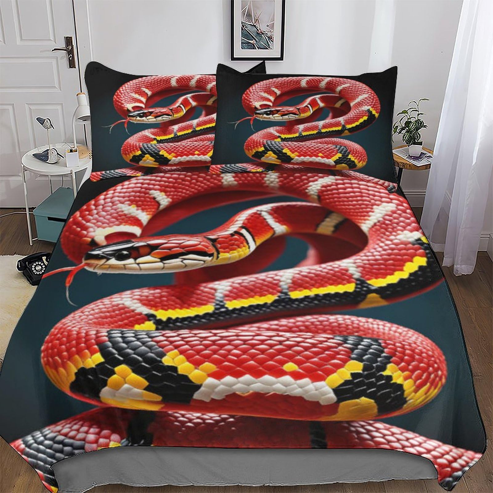 LTTTT Snake Duvet Cover Set 2 PCs with Pillowcases Soft Microfiber Quilt Cover Bedding Sets for Kids Adult Comforter Cover Single(135x200cm)