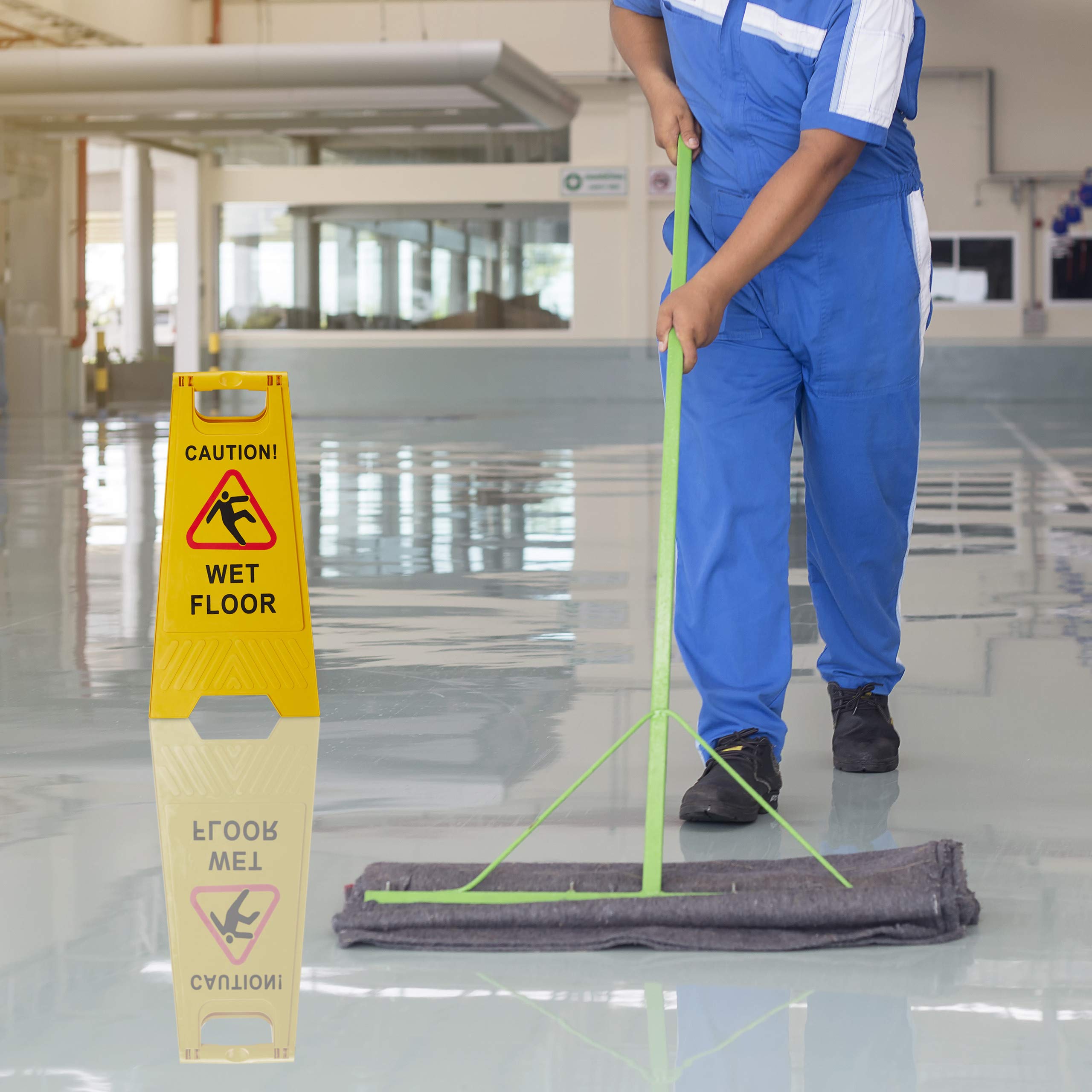 10 x Carteles Suelo Mojado en Inglés, Caution Wet Floor, Señal Pavimento Resbaladizo, 2 Caras, PP, Amarillo