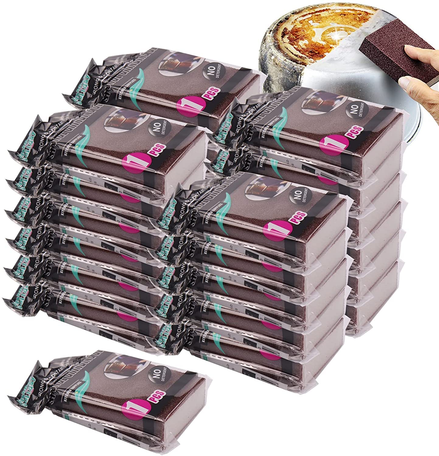 KRIZJUESKitchen Cleaning Sponges in Bulk, Carborundum Sponges Dishes Pad, Nano Emery Brush Rust Sponges Stone Pot Scouring Pad for Washing Kitchen ,Dishes, Dishwashing Sponge Along (15 PCS)