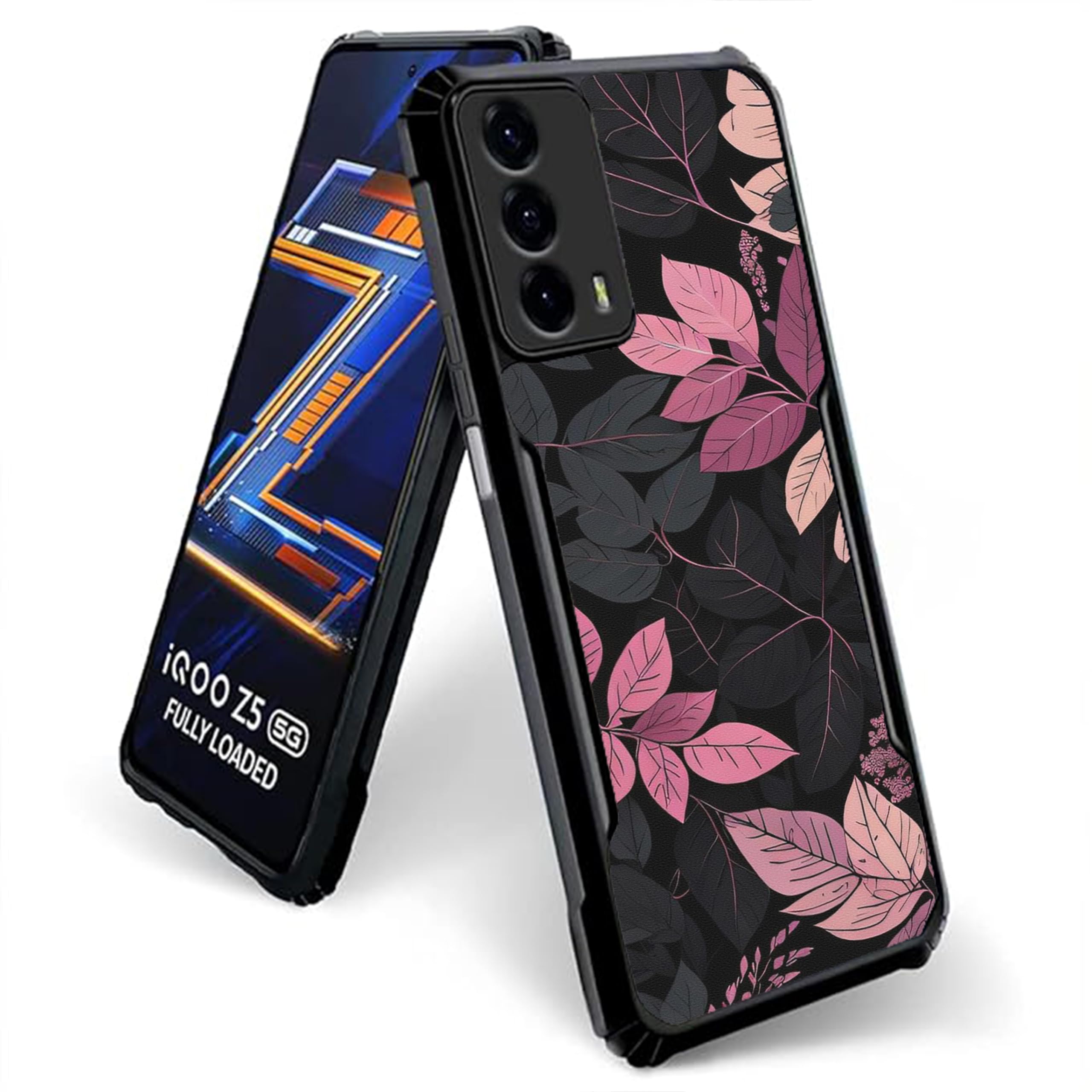 COBERTA Back Cover for iQOO Z5 5G Back Cover Case - Pink Grey Leaf Black Background PT99 D16148 (B0D2DQ69F5) Amazon Price History, Amazon Price Tracker
