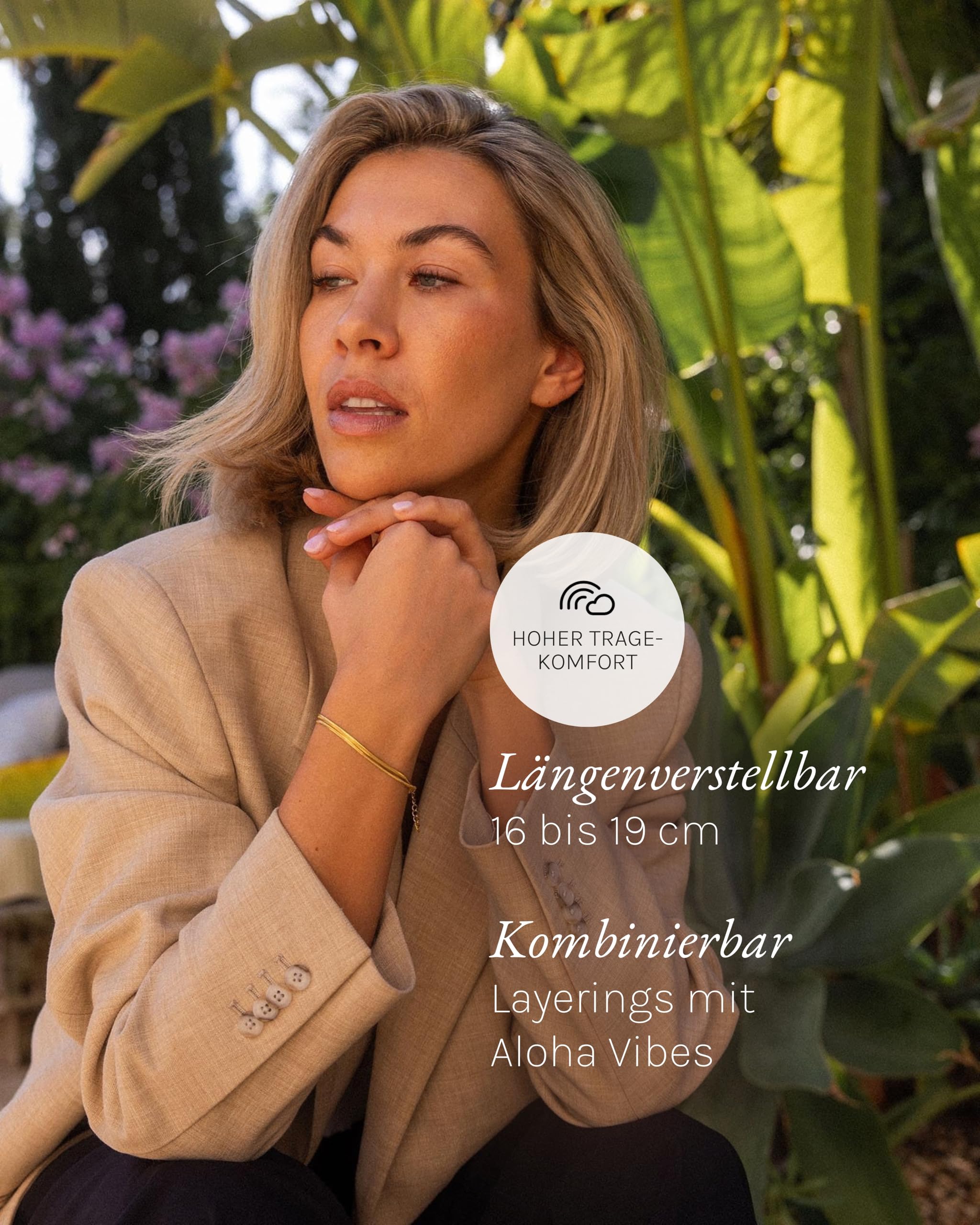 Purelei Damen Armband verstellbar wasserfest doppellagiges Schlangenketten-Design