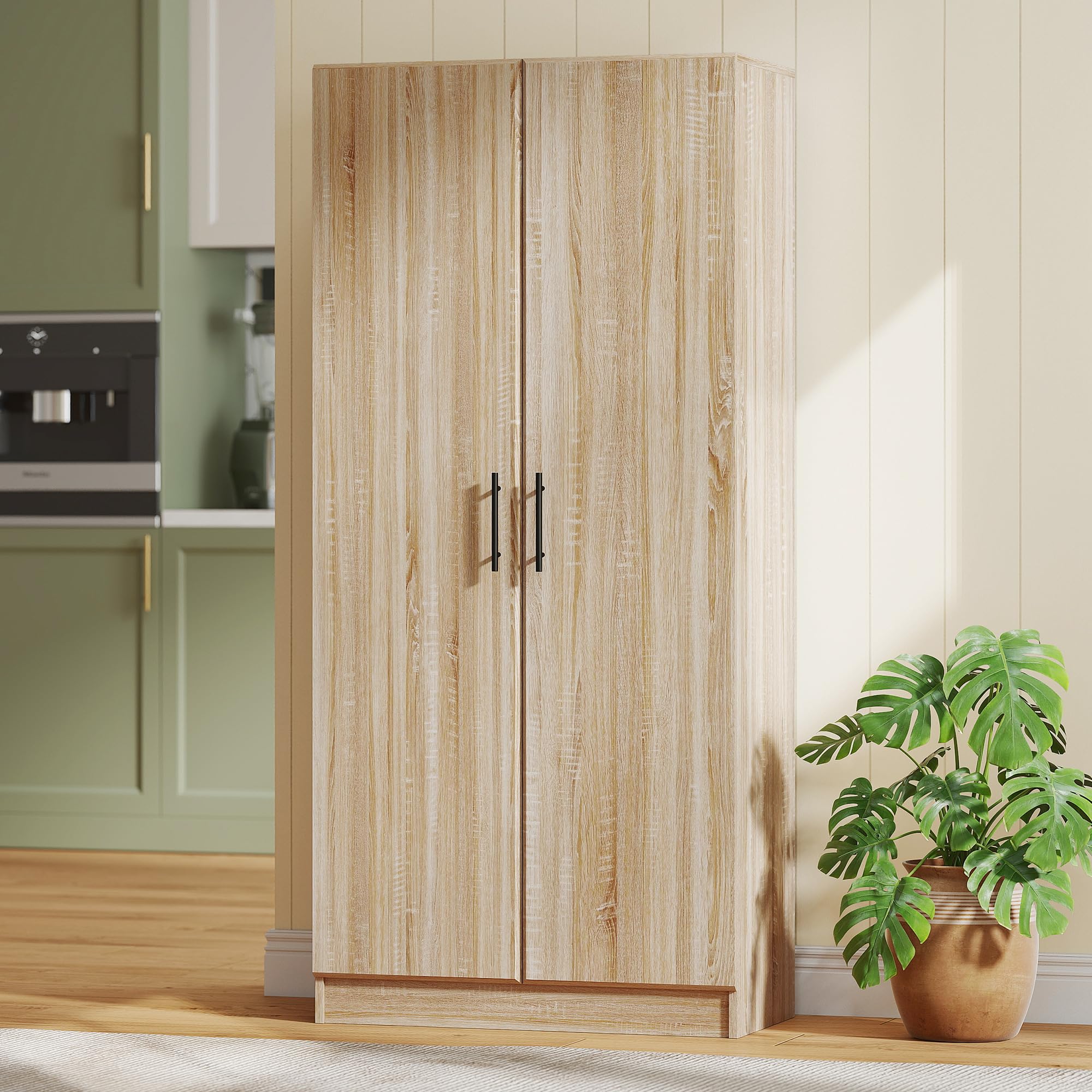 HOMCOM Credenza Cucina con Ante a Chiusura Ammortizzata, Dispensa Cucina con 2 Ripiani Regolabili, Mobile Dispensa per Soggiorno, Sala da Pranzo, Salotto, 75x40x165 cm, Color Legno