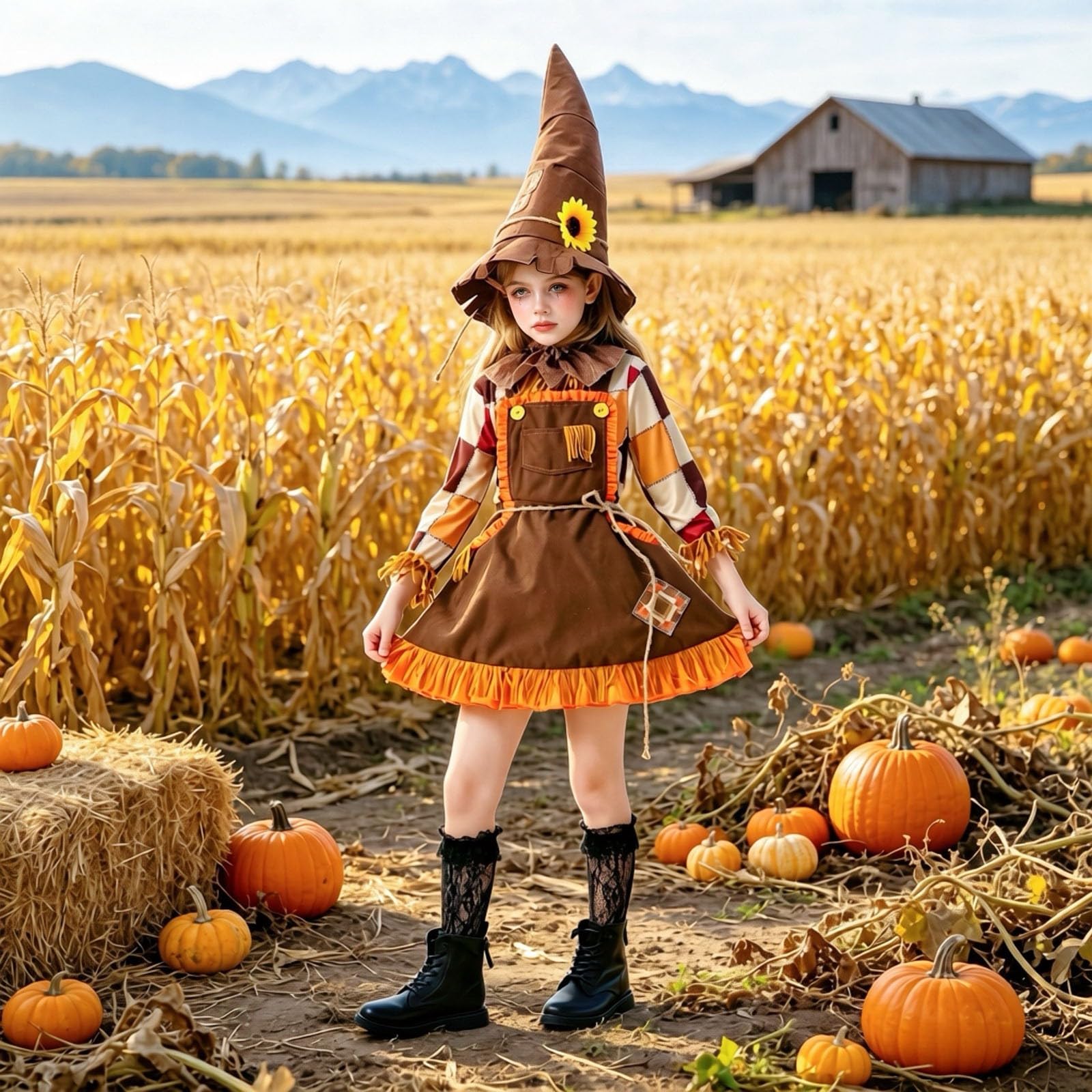 Genérico Disfraz Bruja NiñA 3-4 AñOs,Disfraz De Calabaza De Halloween Para NiñA Vestido De Granja Atuendo Para Fiestas Y Cosplay
