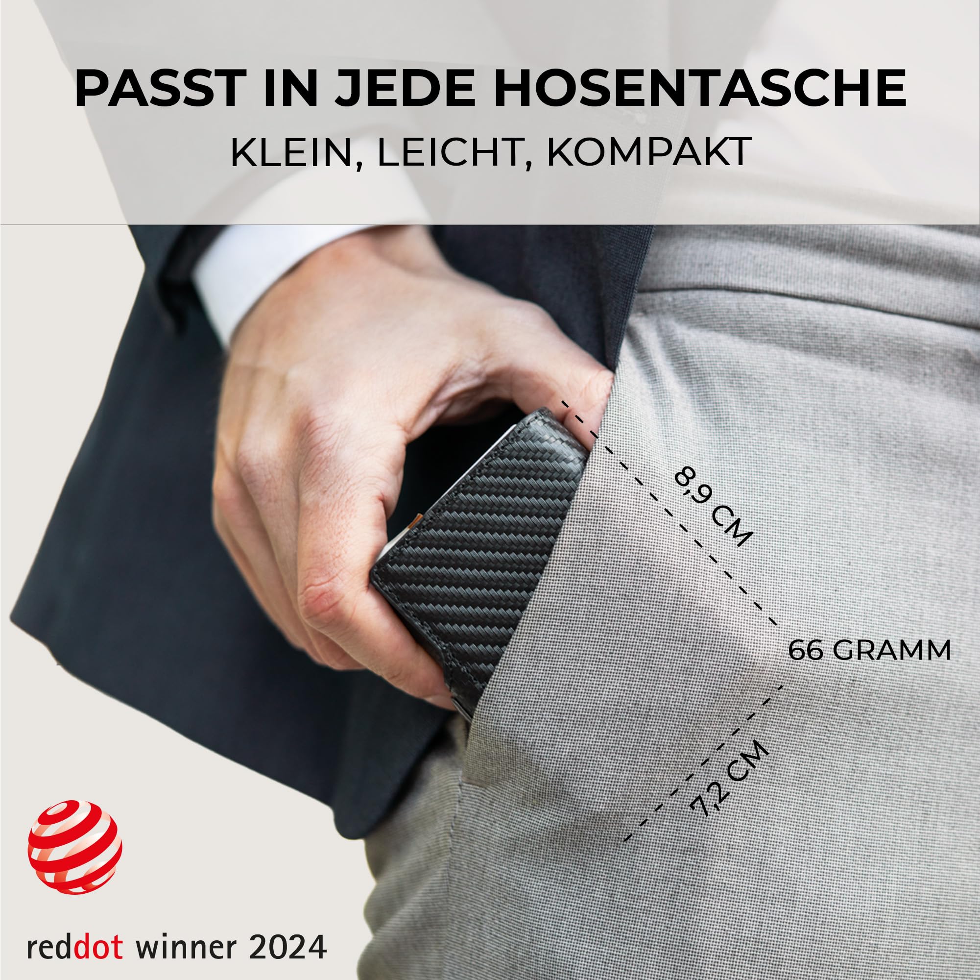 KLIK Classic Slim Wallet mit Münzfach - Mini-Geldbörse für Herren aus Echtleder - Kleines Kartenetui mit RFID-Schutz für 10-14 Karten - Carbon