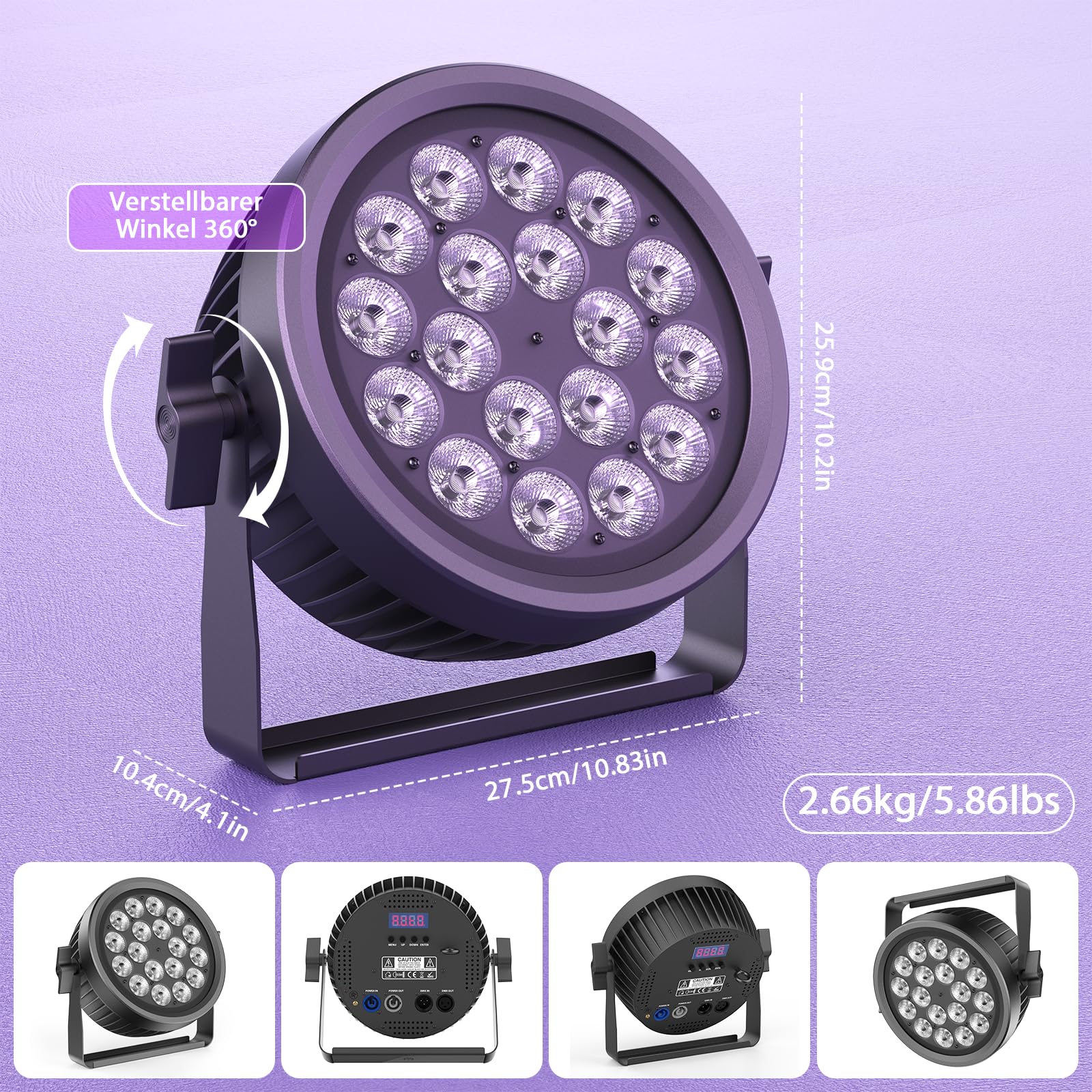 1 szt. 18 x 10 W LED RGBW Par Light DMX 512, cichy reflektor parowy z pierścieniem RGB, światło sceniczne ze sterowaniem muzyką i stroboskopem, aluminiowa obudowa, światło imprezowe dla DJ