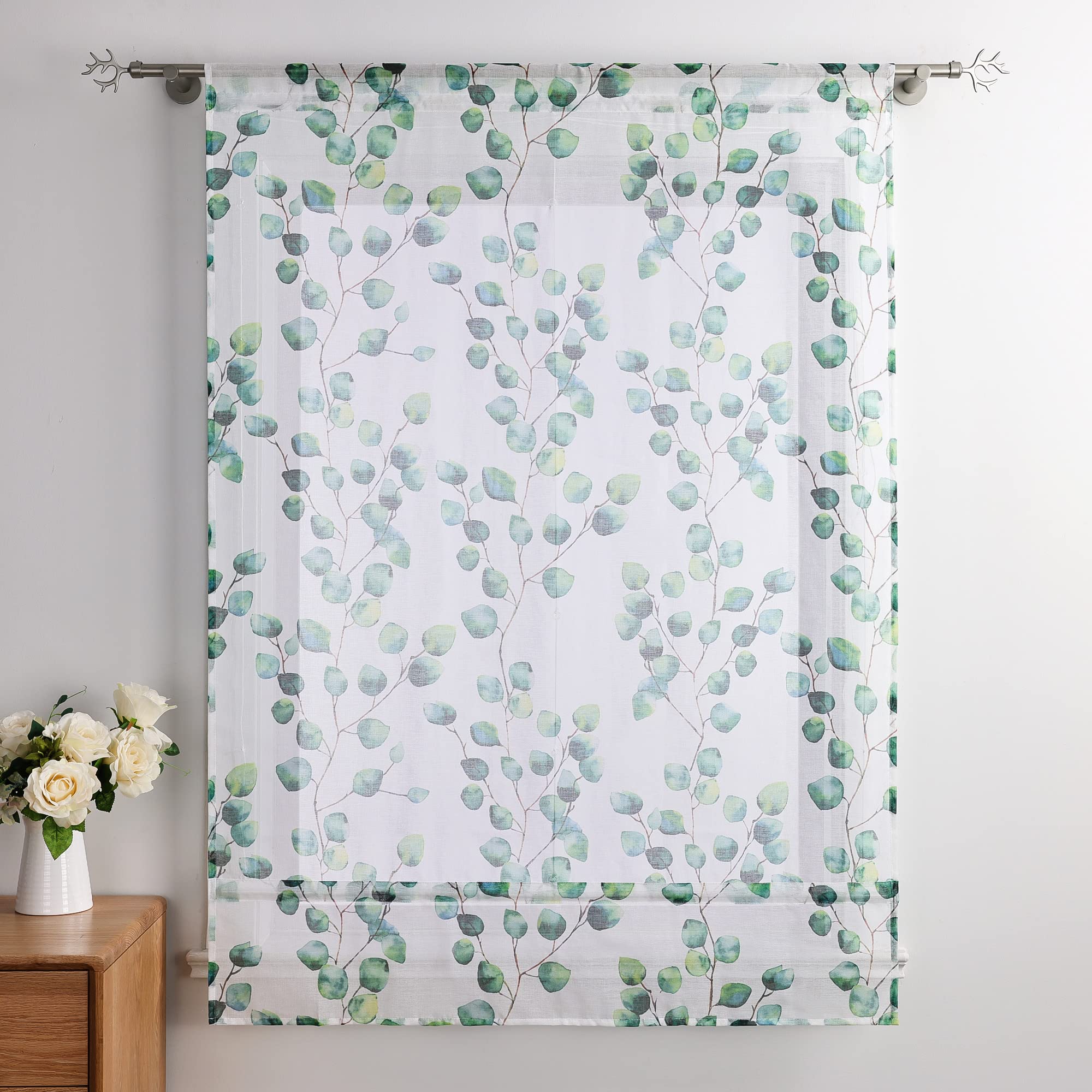 Joyswahl Dolly Store bateau transparent avec passe-tringle - Motif feuilles - 120 x 140 cm - Vert - 1 pièce