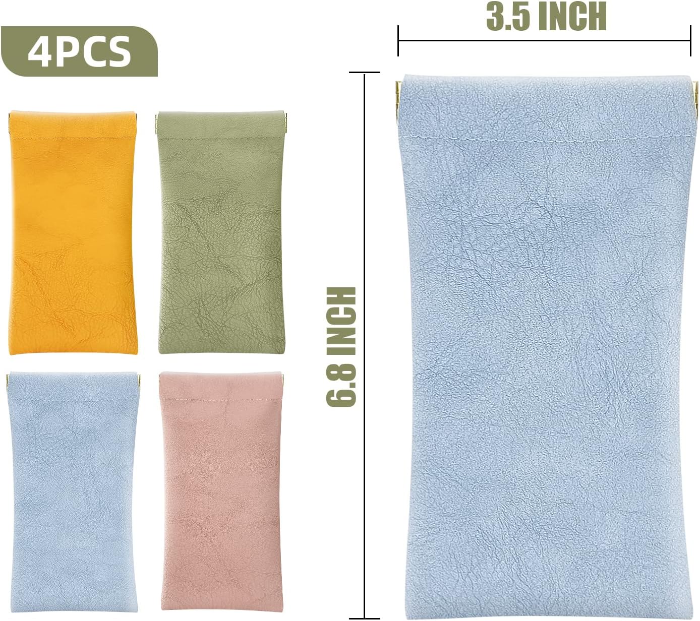 Soft Eyeglass Cases for Women,4 Pack Leather Sunglasses Pouch,Portable Glasses Case for Women,4 Colors Include Orange, Green, Pink&Blue,Suitable for Travel, Work Anti-Scratch Eyeglass Case