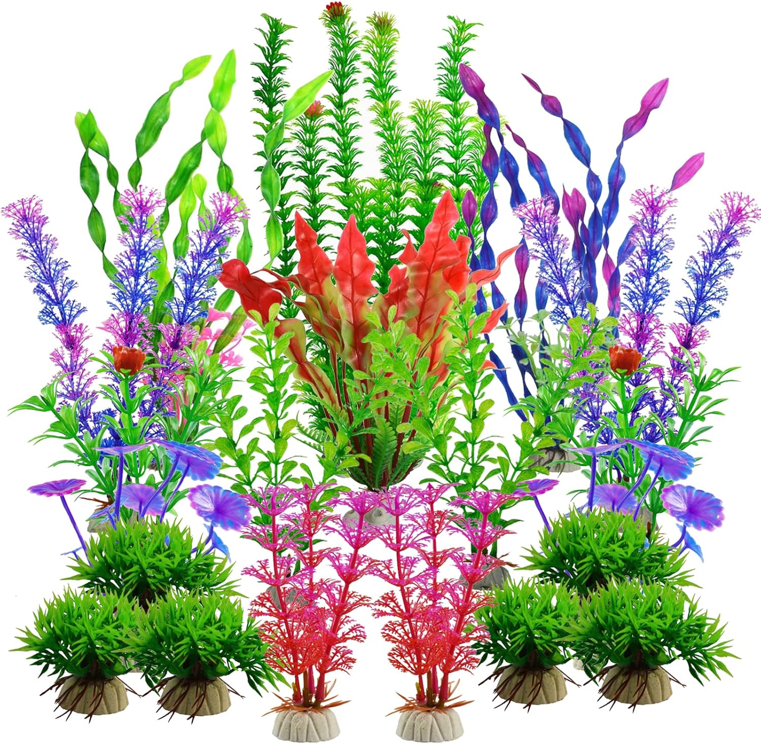 XHDA 20Pcs Artificial Aquarium Plants, Plastic Fish Tank Plants for