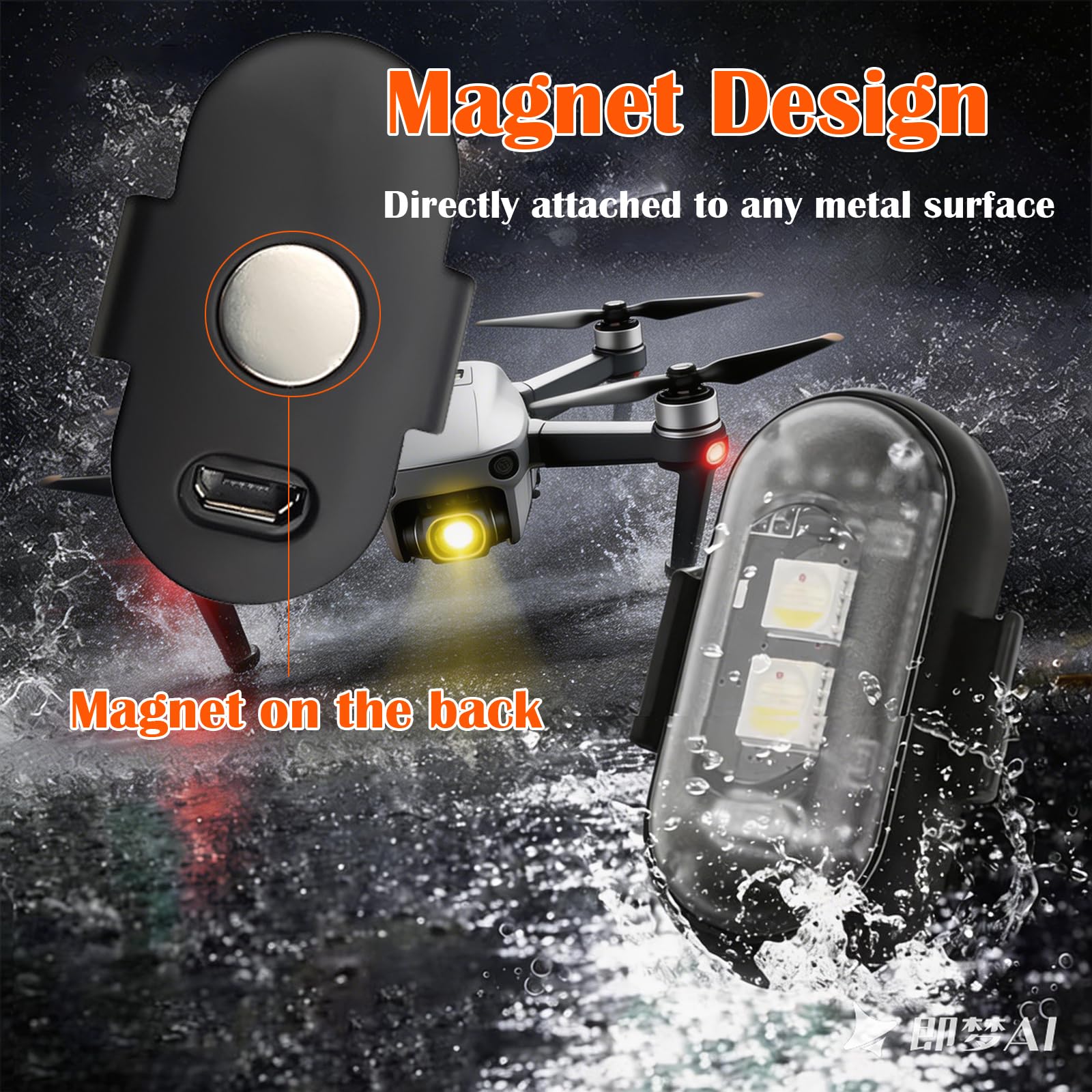 JIMACRO 4 Pezzi Luci Stroboscopiche Drone LED con Telecomando, 8 Colori Luci Anticollisione Senza Fili per Droni Motociclette Biciclette RC (magnetica)