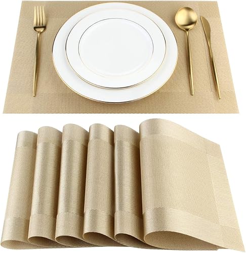 Miniatura 30 de DACHUI Juego de 4 manteles individuales, elegantes manteles individuales tejidos para mesa de comedor, manteles individuales de mesa de PVC lavables