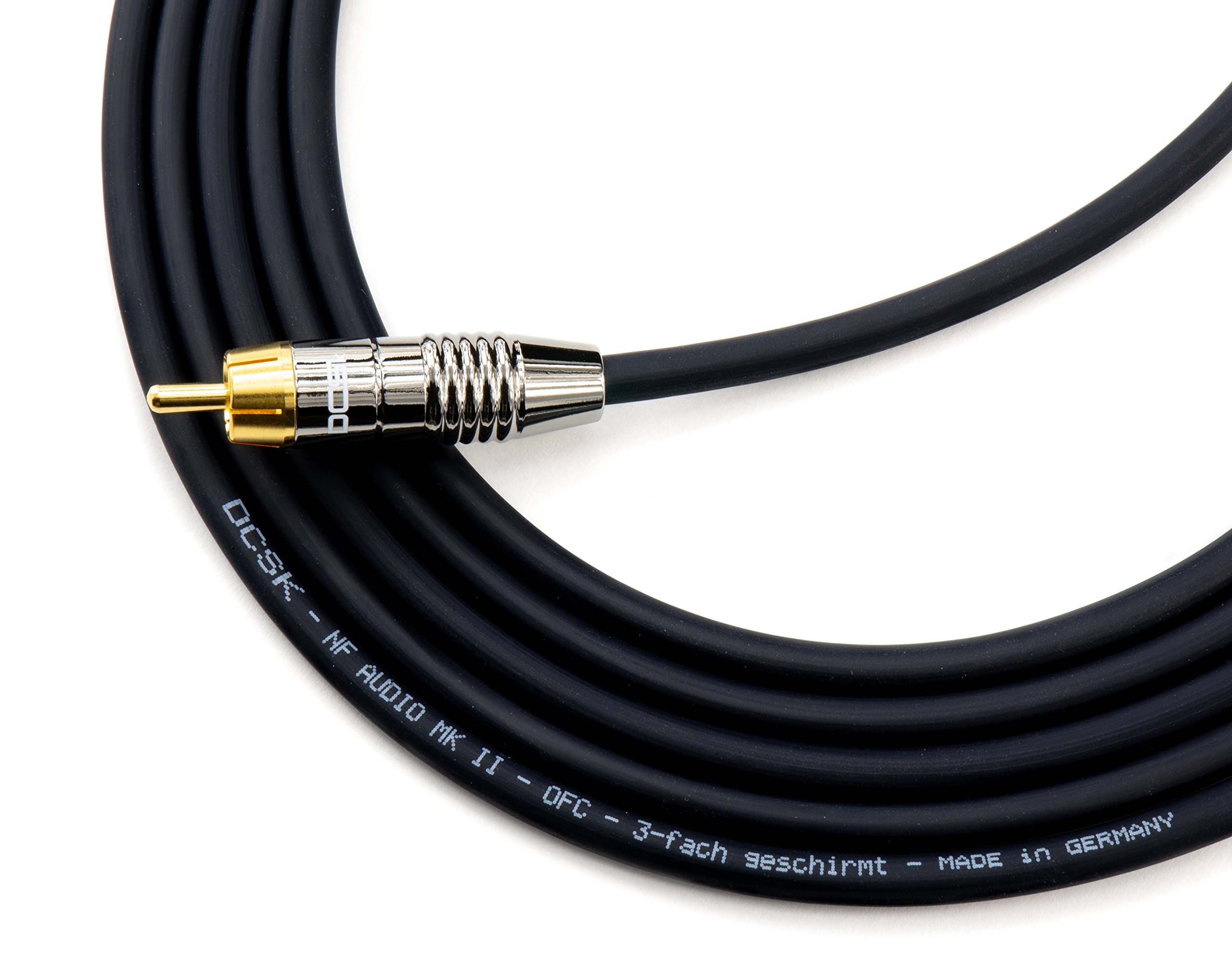 DCSk 15m cable de audio para subwoofer (15 m) chapado en oro y triplemente apantallado, cable RCA mono con 1 a 1 enchufe RCA, cable de audio, cantidad: 1 pieza