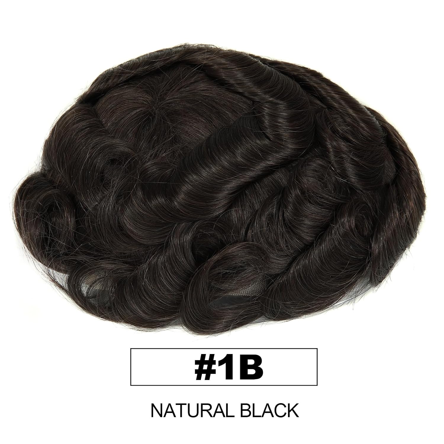 Swiss Lace Remy Human Hair System for Men, 7x9 Inch Size 110% Medium Density Single-Knotted Invisible Hairline Toupee #1B Natural Black