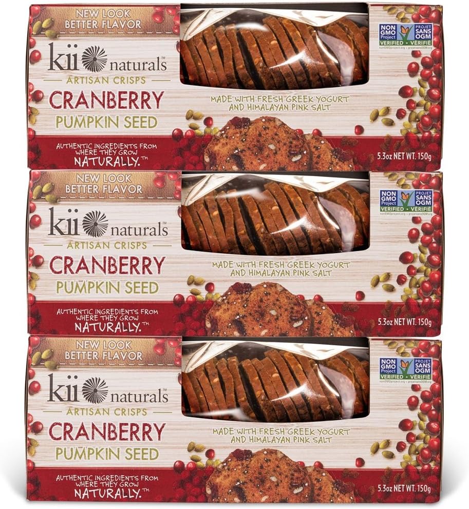 Kii Naturals Artisan Crisps- Cranberry Pumpkin Seed, 5.3 oz (3 Pack)