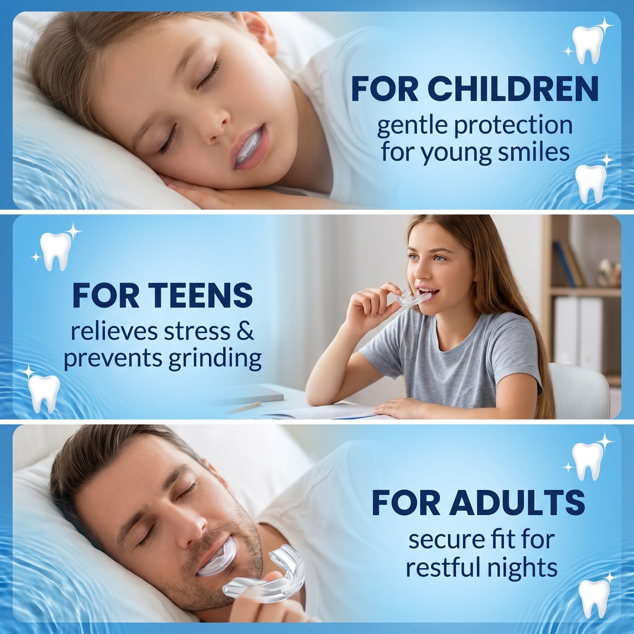 4 Pcs Knirscherschiene für Nacht, Formbarer Mundschutz in 2 Größen, Transparent Wiederverwendbar, Schützt Zahnschmelz & Reduziert Zähneknirschen für Kinder Jugendliche Erwachsene