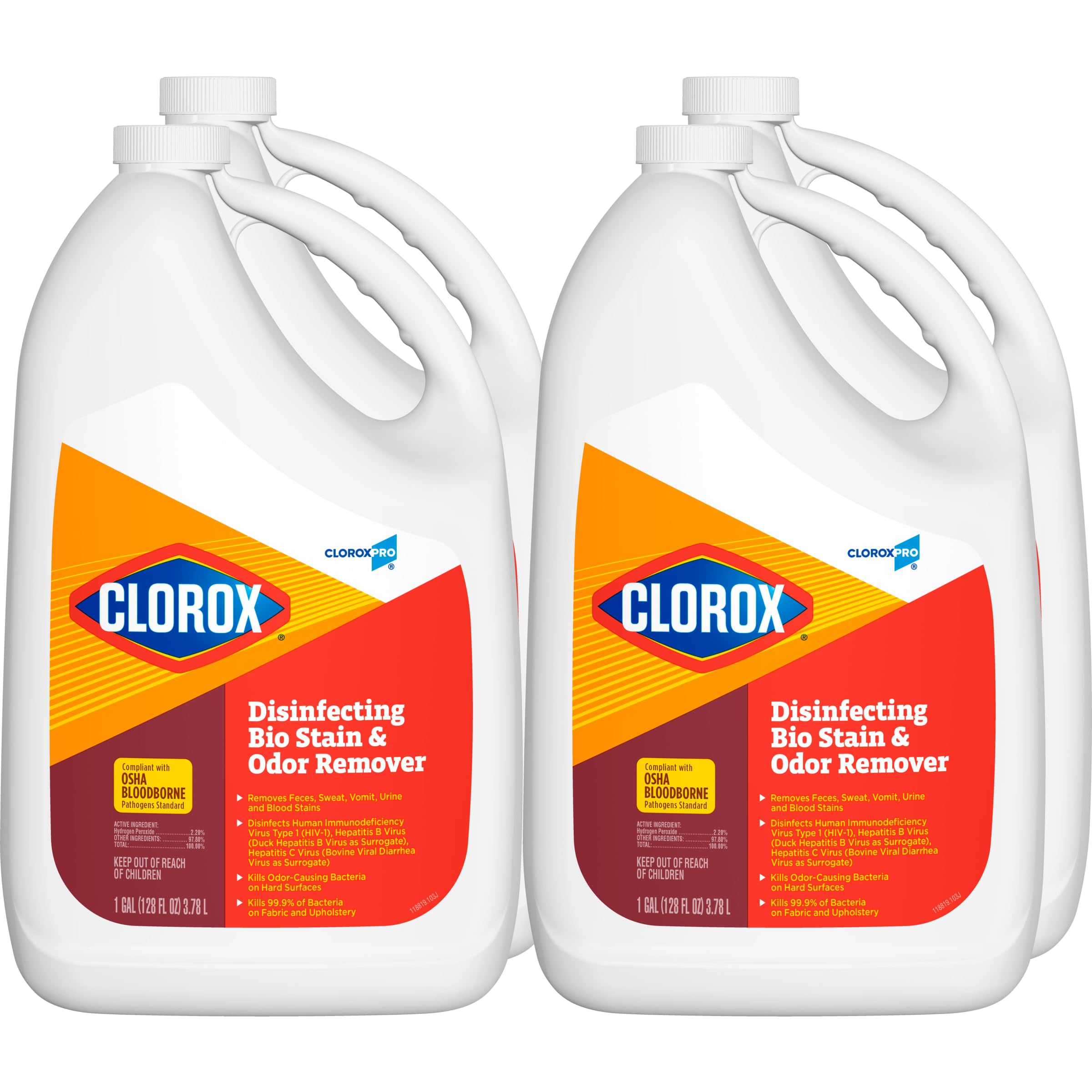 CloroxPro Clorox Disinfecting Bio Stain and Odor Remover Refill, 128 Fluid Ounces, Pack of 4 (Packaging May Vary)