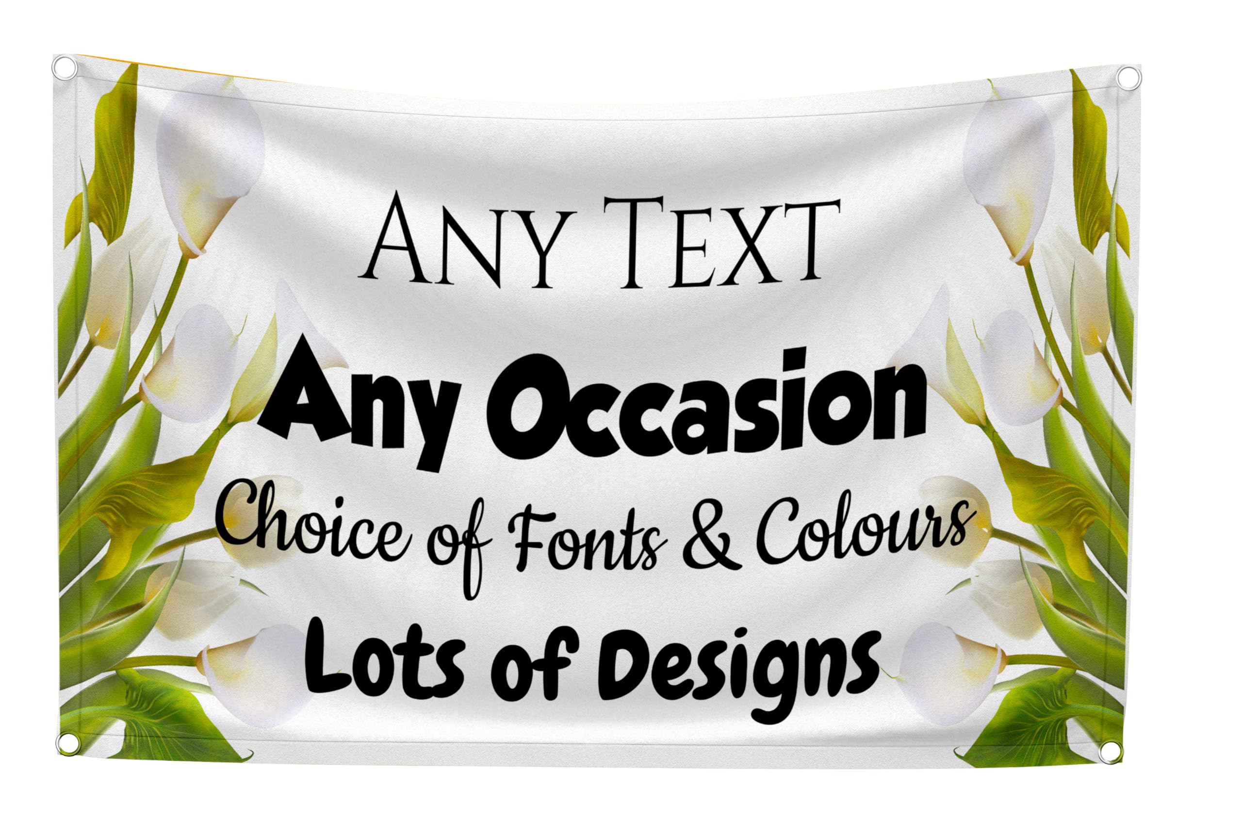 Large Personalised Banner Custom Backdrop Customised for Any Occasion Funeral Wake Decorations Club Fair Event Advertising Outdoor Wedding Anniversary Celebration of Life (White Lillies, No Photo) — image 1
