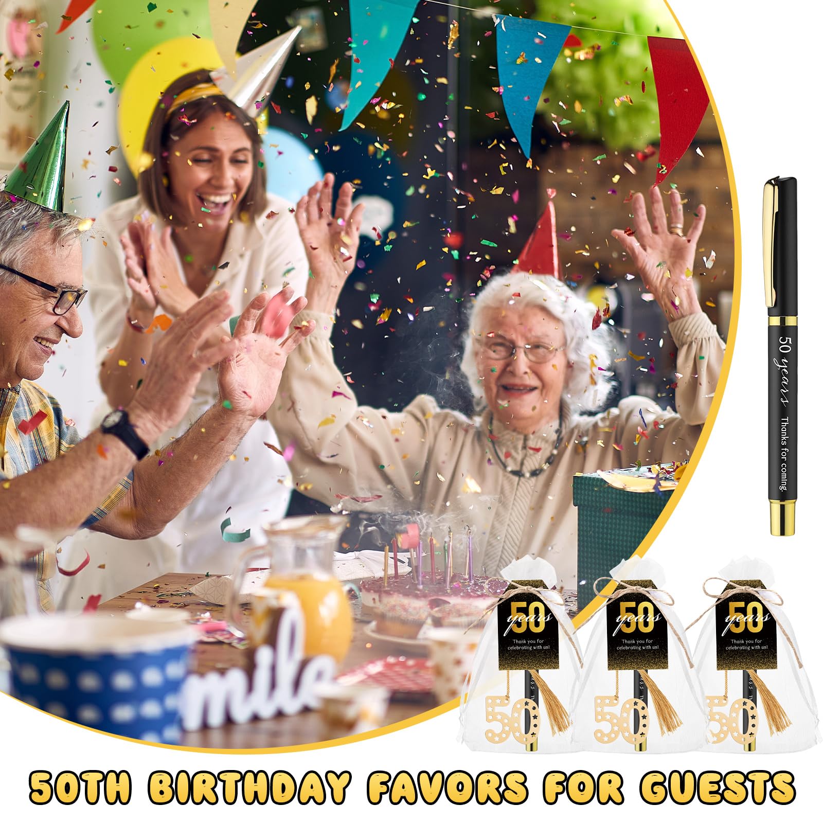 Spakon Goldenes Lesezeichen zum 50. und 60. Geburtstag, Souvenirs für Gäste, Jahrestag, Party, Geschenk, mit Etiketten, 50 Stück