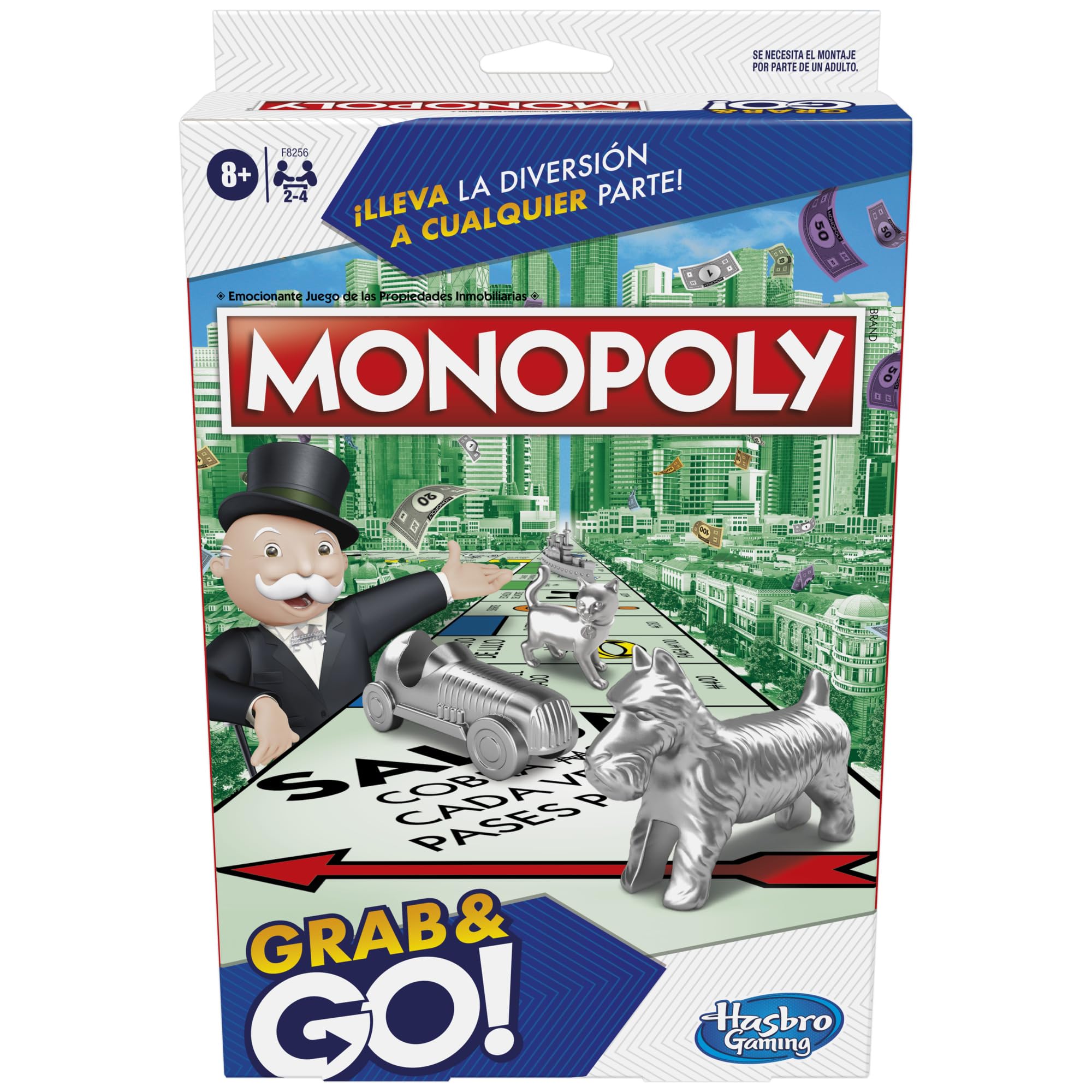 Hasbro Gaming Monopoly Grab and Go, Juegos de Mesa Portatiles, 2 a 4 Jugadores, a Partir de 8 Años, Habilidad y Estrategia, Regalo de Cumpleaños