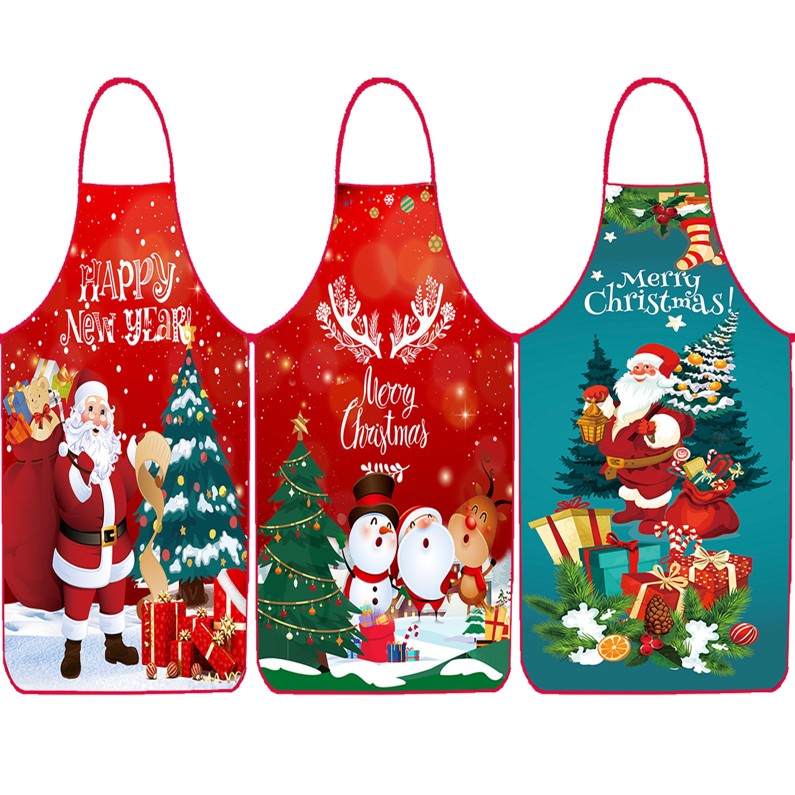 LIKPOJA 3 PCS Christmas Kitchen Cooking Aprons Wife and Husband Novelty Sexy Aprons Couples Secret Santa Funny Christmas Gifts for Women and Men Dinner Party(Pack of 3,Wife and Husband A6)